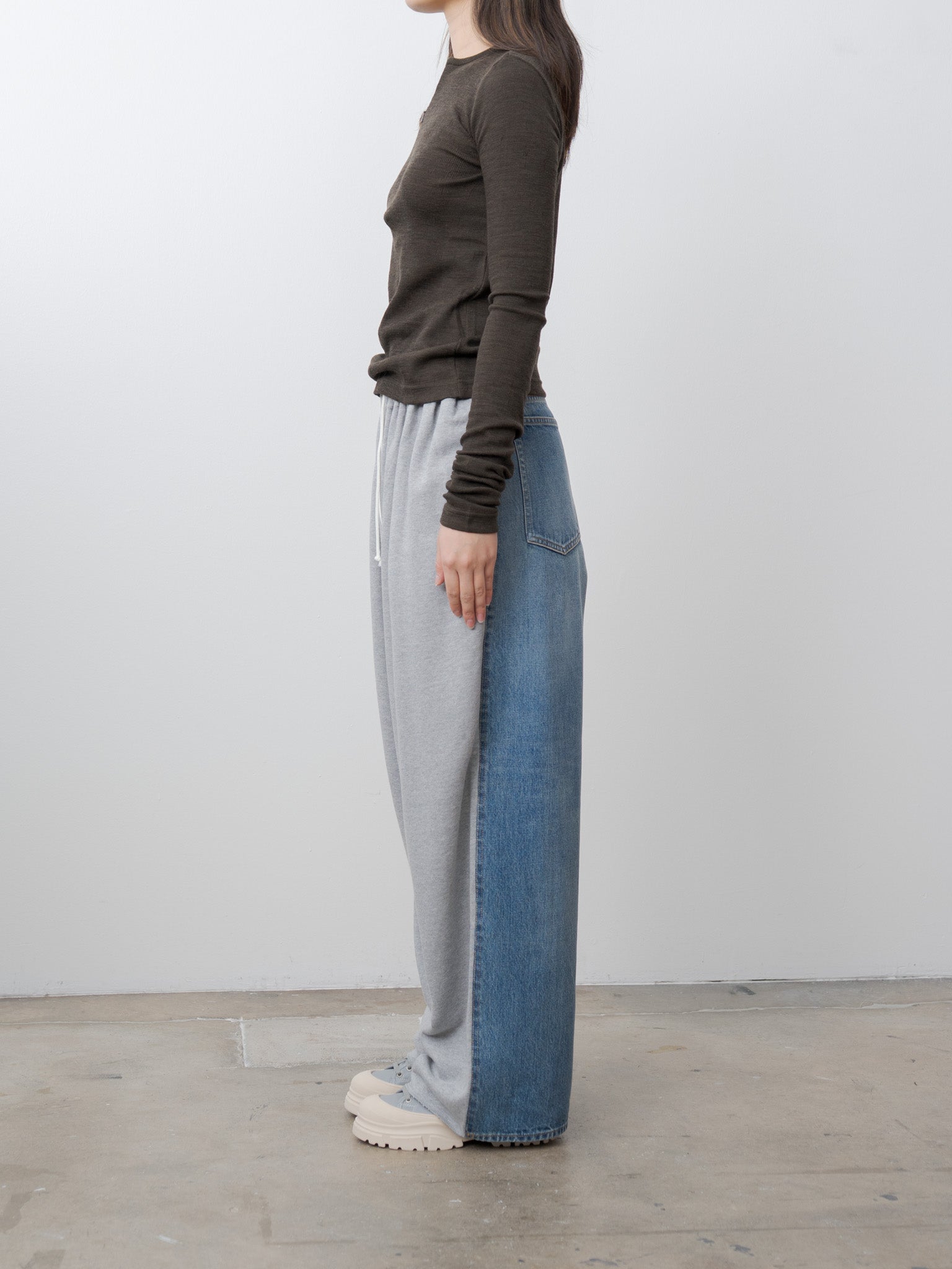 Hybrid Sweat Denim Pants - Blue Used x Light Gray