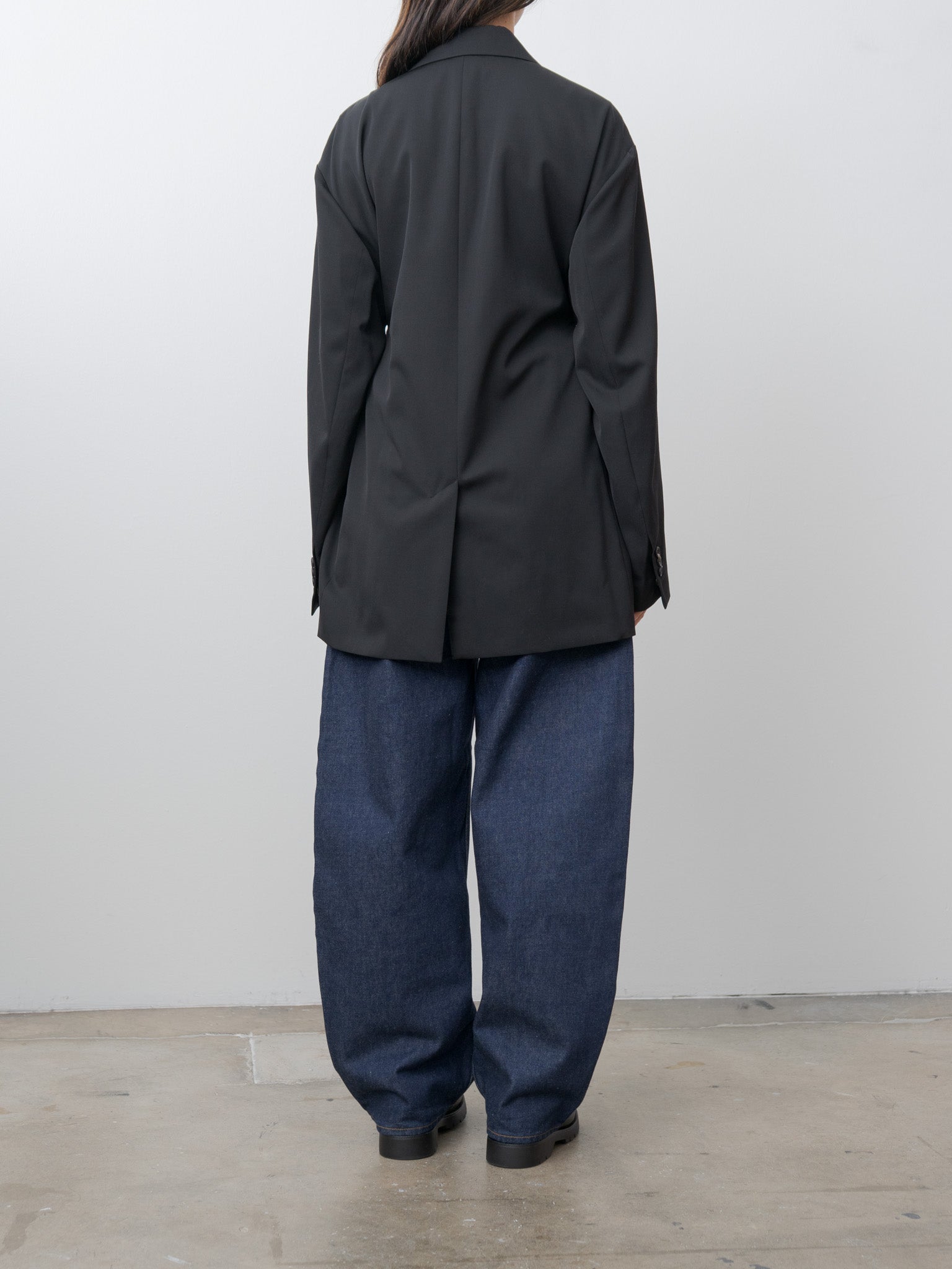 Oversized Single Breasted Long Jacket with Leather Tie - Black