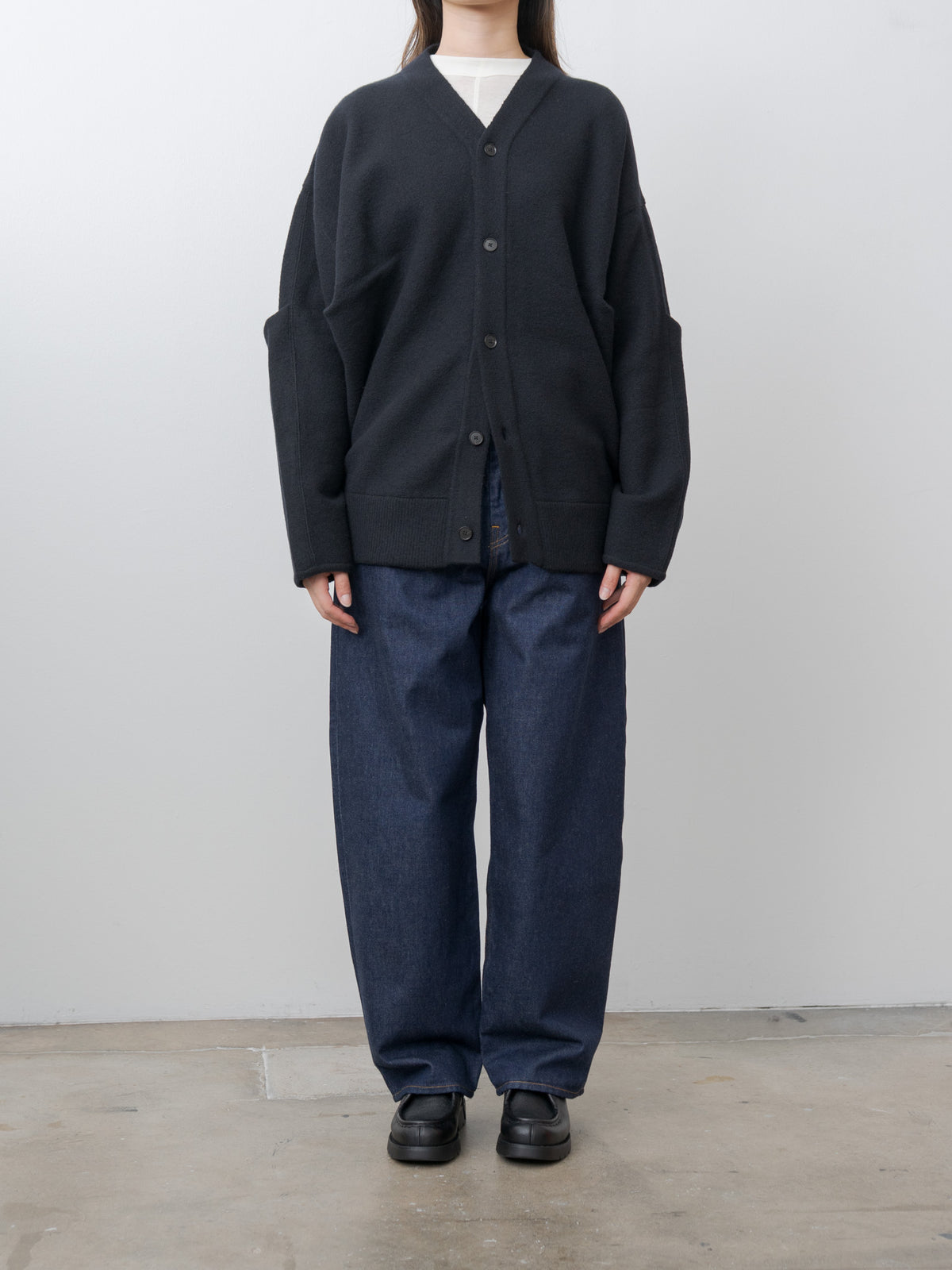 Namu Shop - ssstein Extra Fine Wool Knit Tucked Cardigan Coatigan - Black