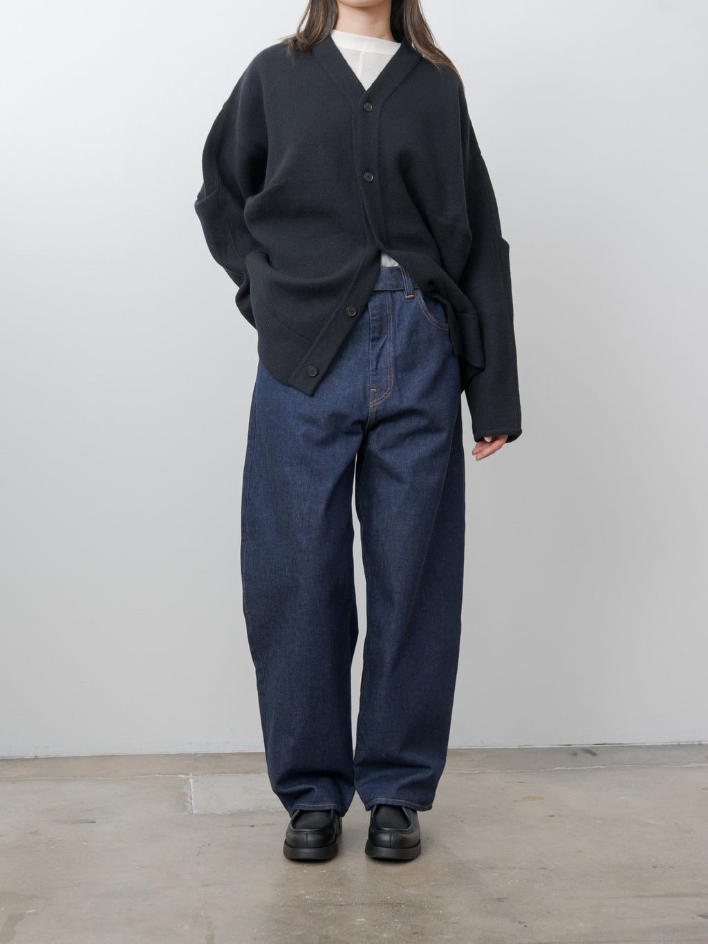 Extra Fine Wool Knit Tucked Cardigan Coatigan - Black