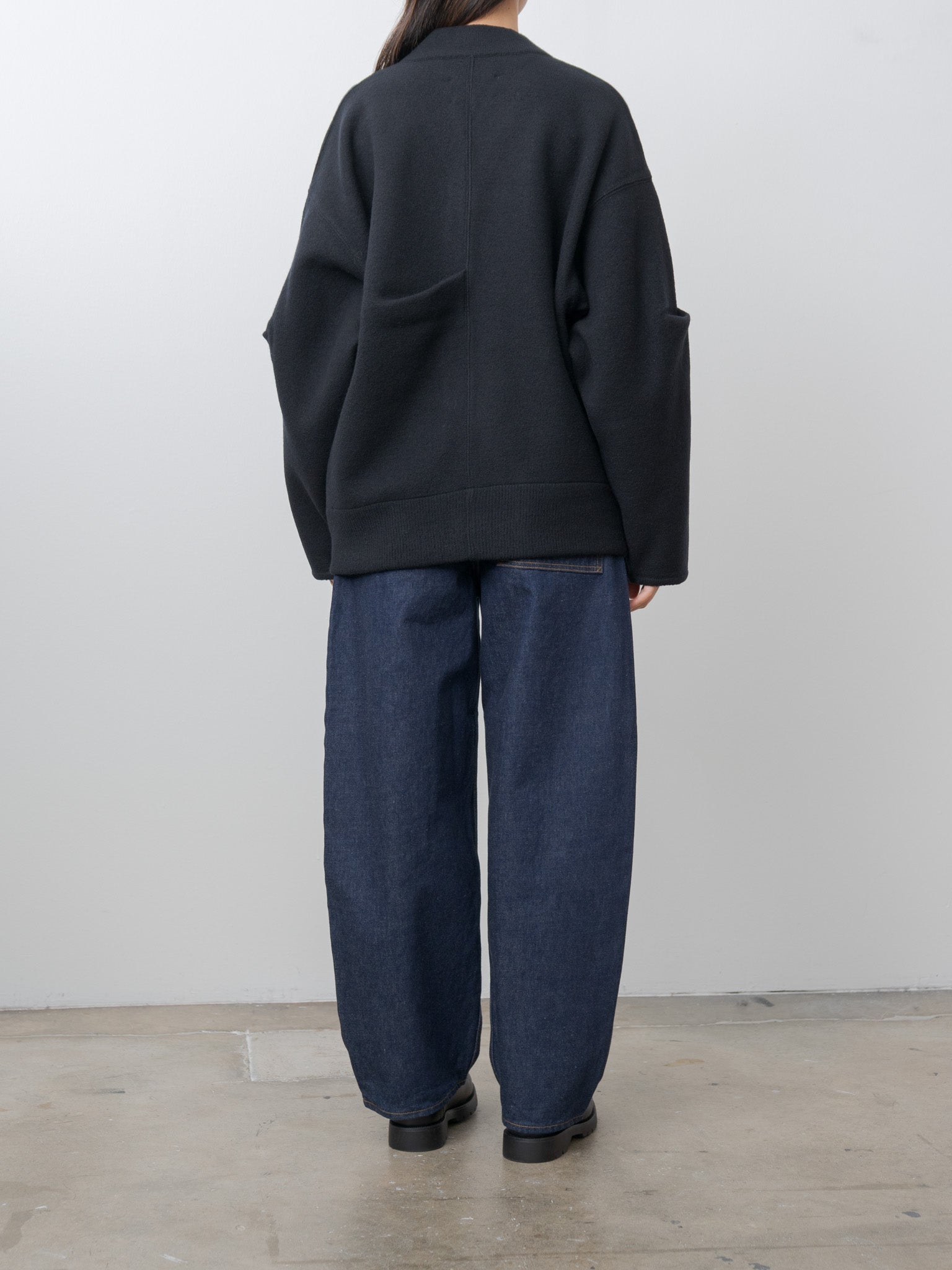Extra Fine Wool Knit Tucked Cardigan Coatigan - Black