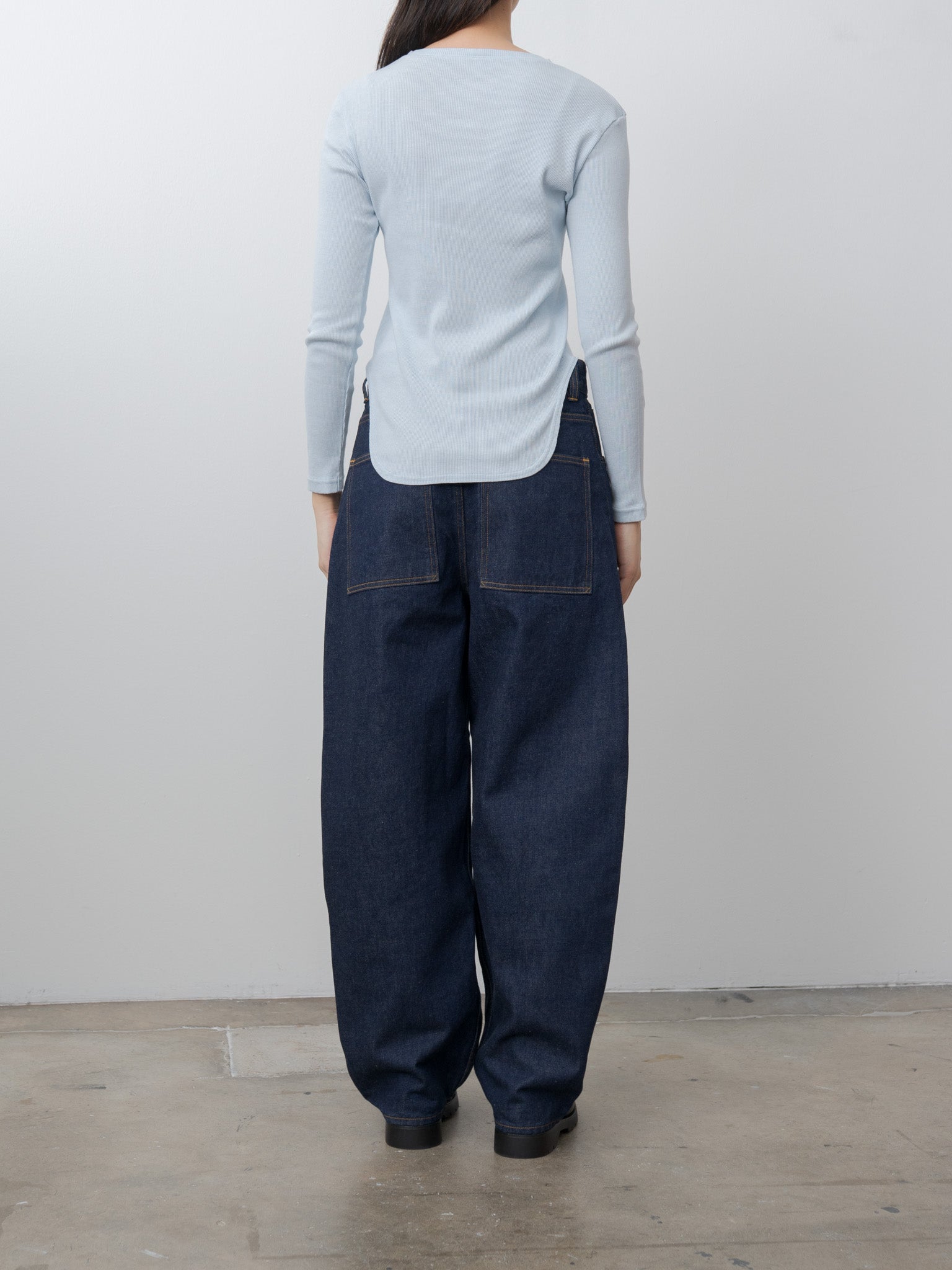 Cotton/Silk Henley Neck Long Sleeve T-Shirt - Light Blue