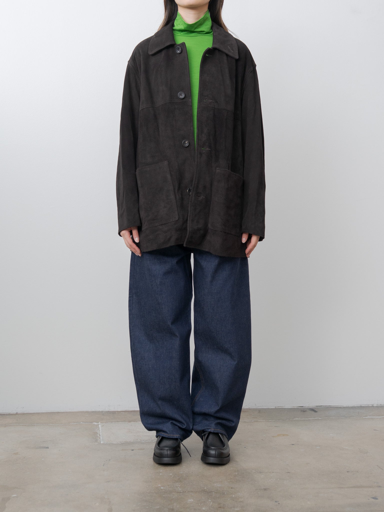 Suede Zip Car Jacket - Dark Brown