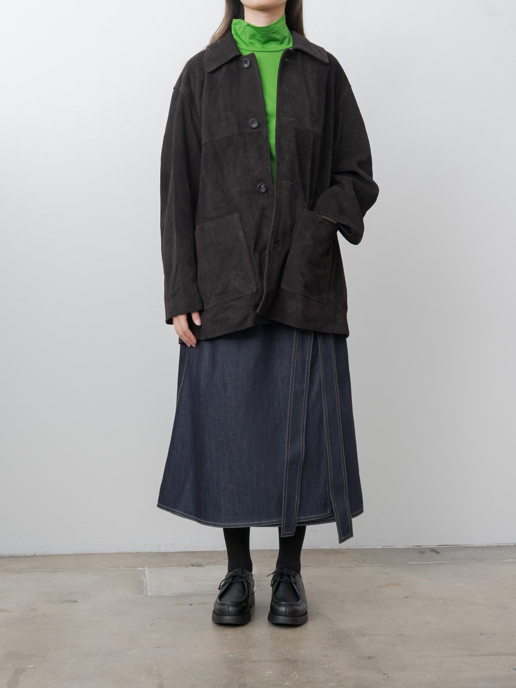 Wool Jersey High Neck Pullover - Green