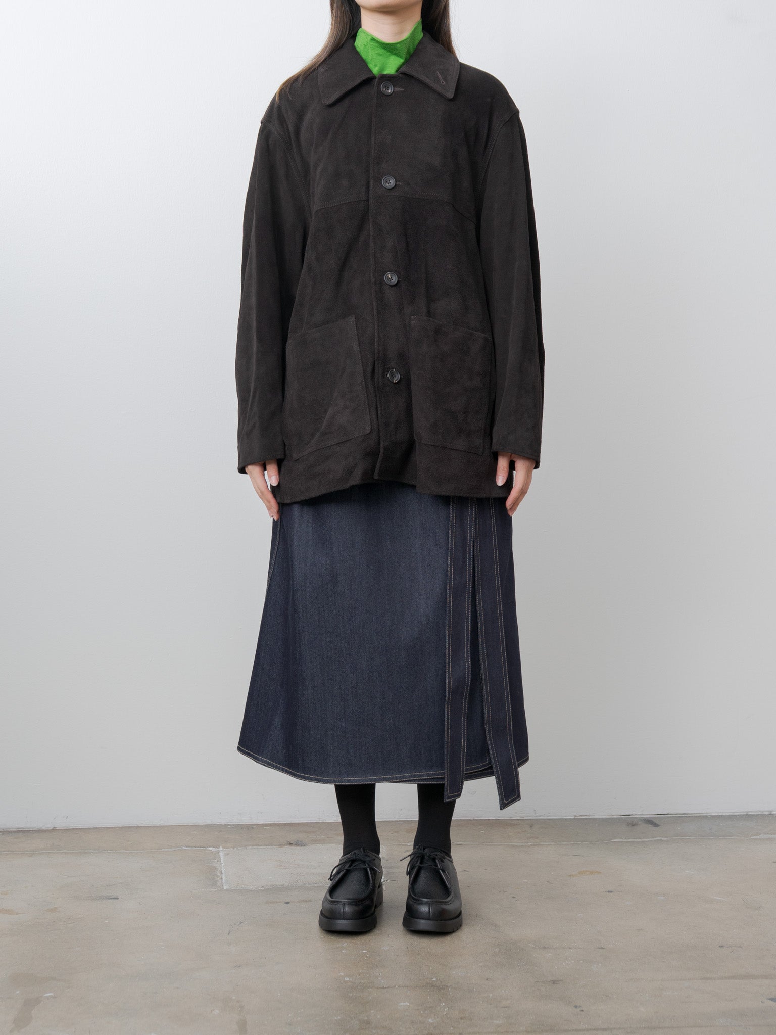 Suede Zip Car Jacket - Dark Brown