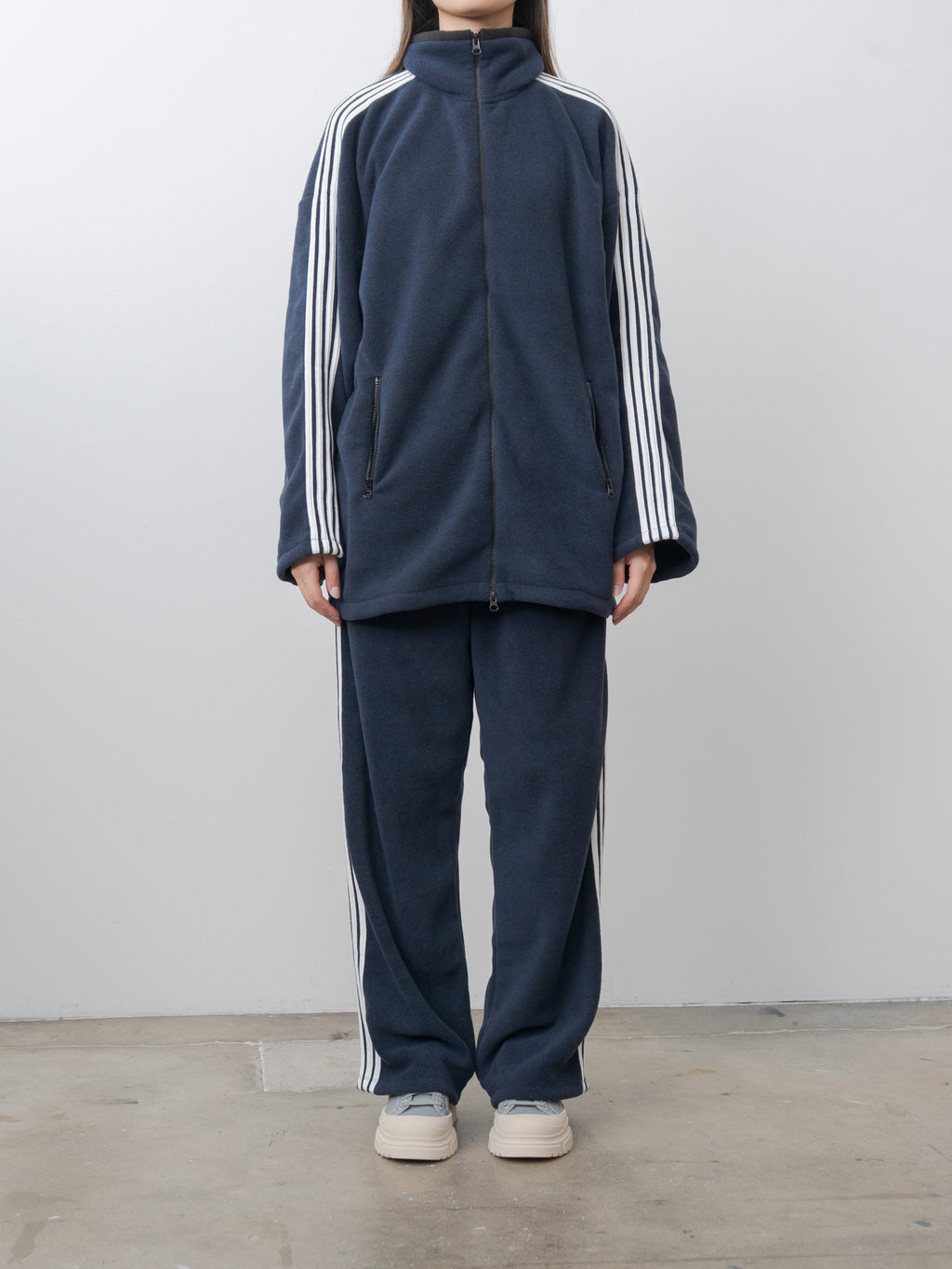 Fleece Loose Fit Track Jacket - Navy