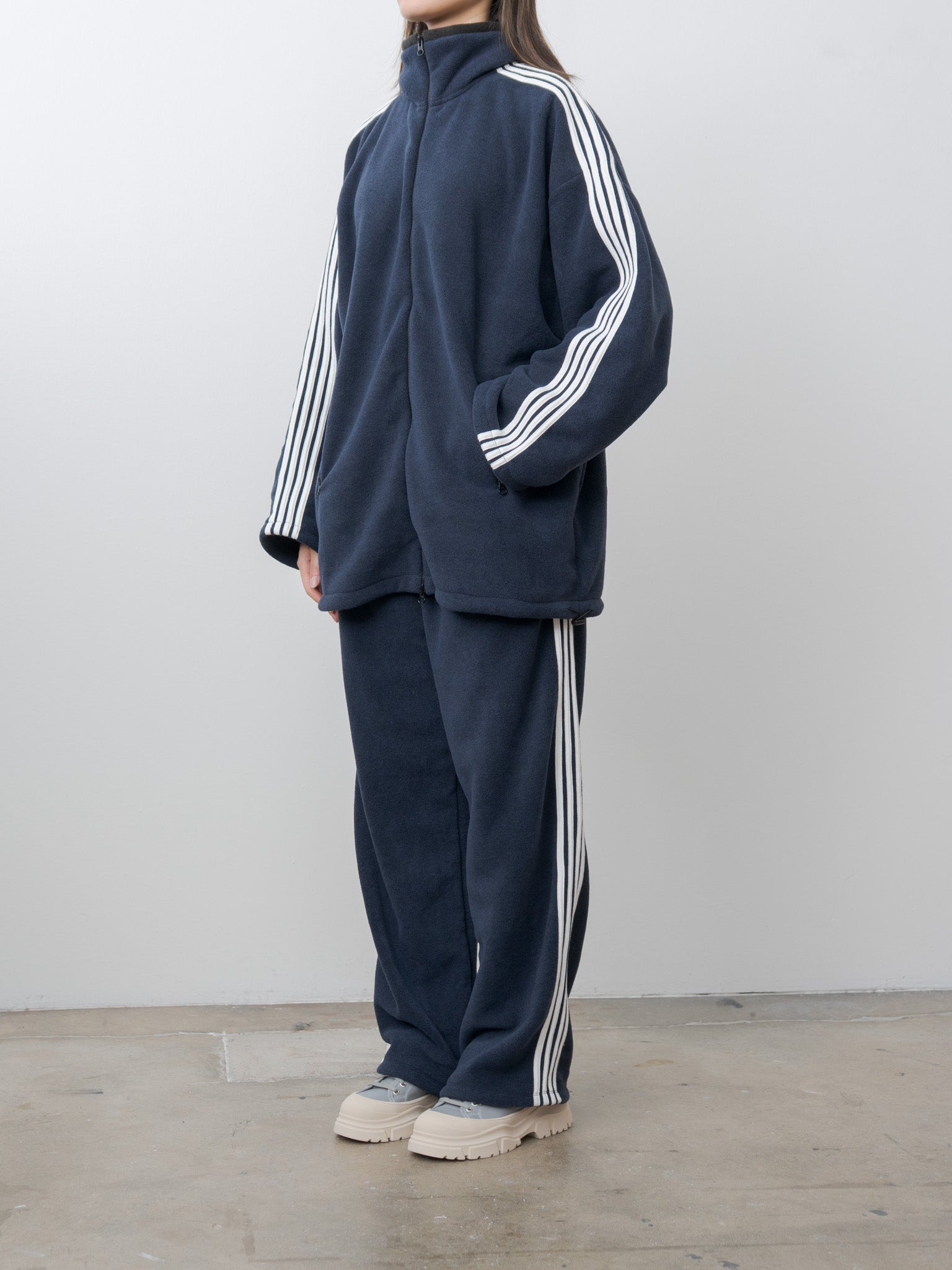 Fleece Loose Fit Track Jacket - Navy