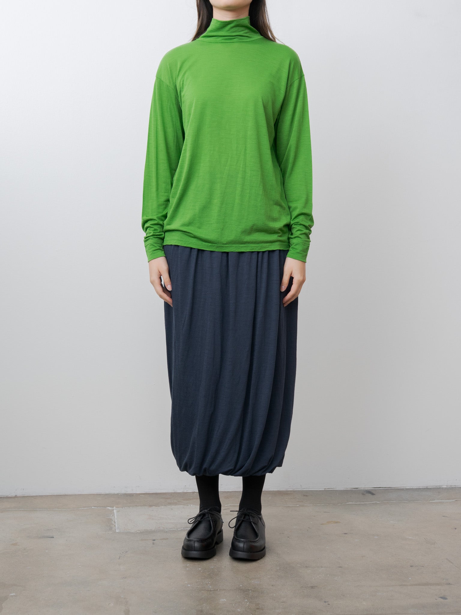 Wool Jersey High Neck Pullover - Green