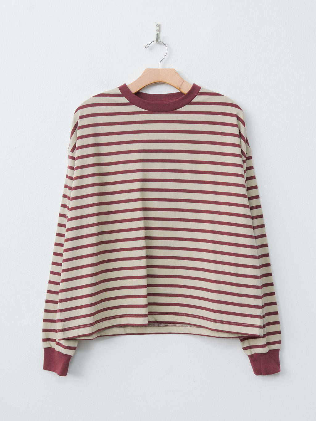 Cotton Border L/S - Beige x Bordeaux