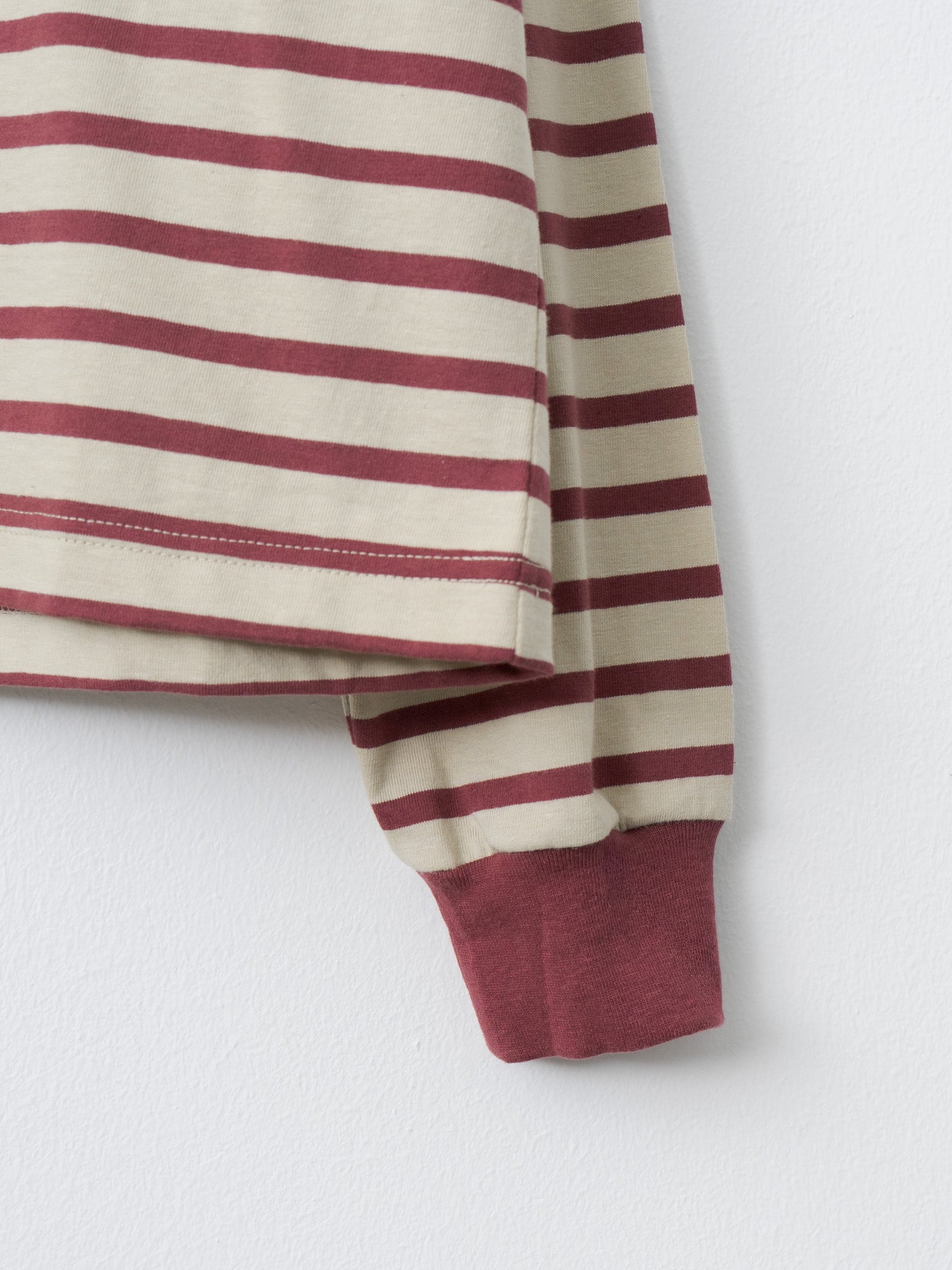 Cotton Border L/S - Beige x Bordeaux
