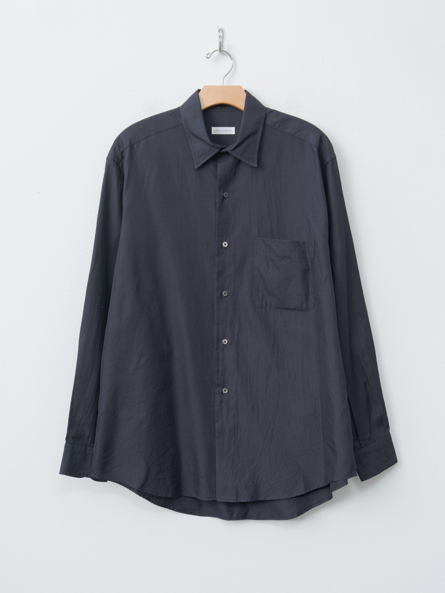 Cotton Silk Regular Collared Shirt - Navy