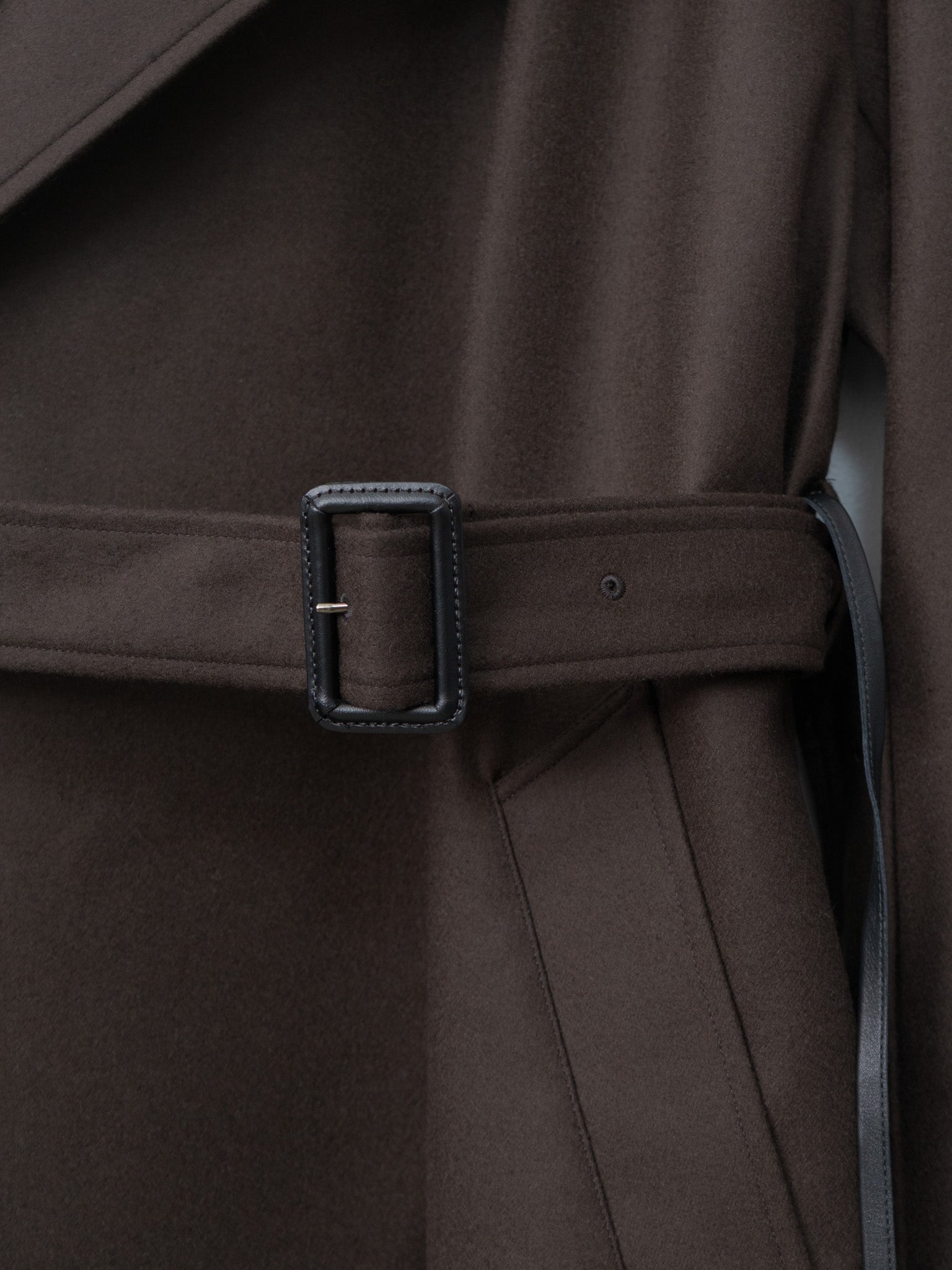 Oversized Double Breasted Coat with Leather Tie - Gray Brown