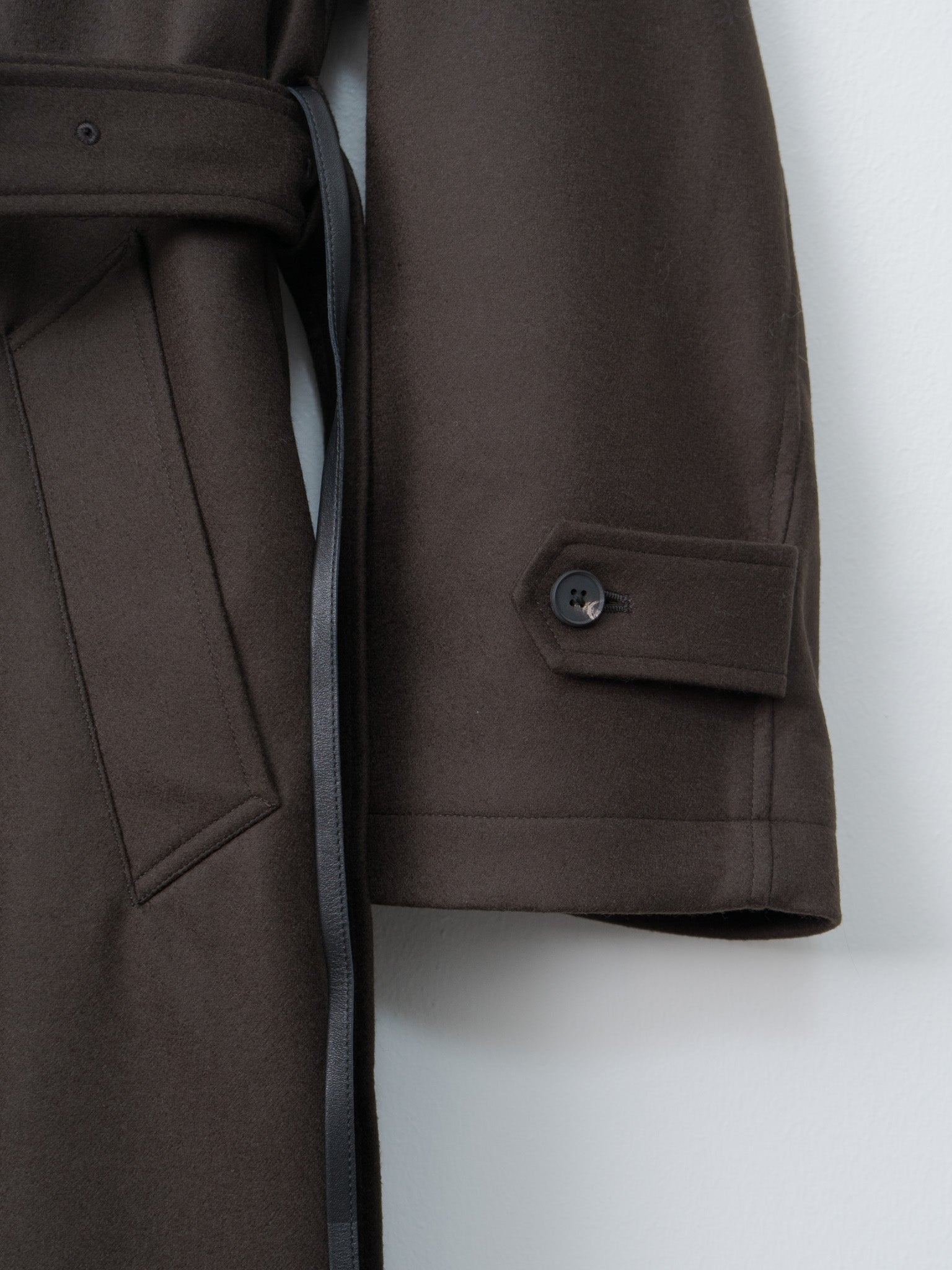 Oversized Double Breasted Coat with Leather Tie - Gray Brown