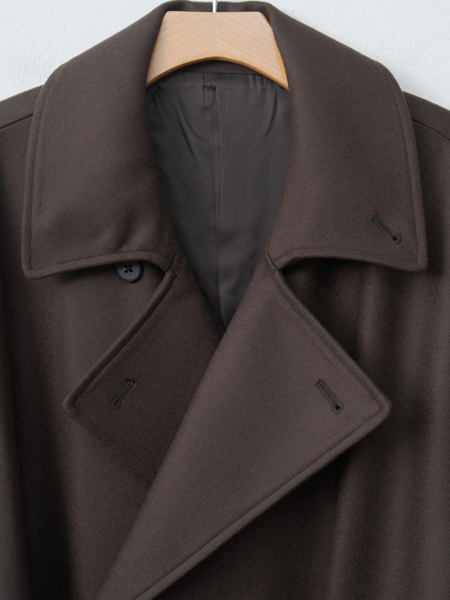 Oversized Double Breasted Coat with Leather Tie - Gray Brown