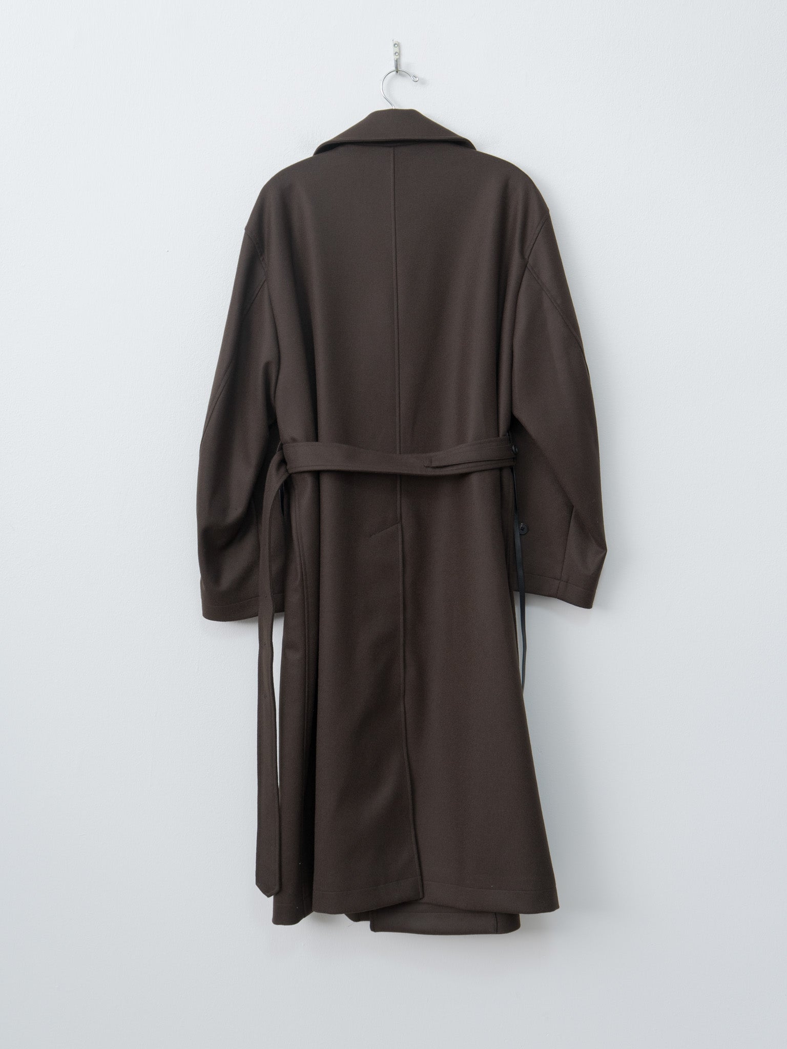 Oversized Double Breasted Coat with Leather Tie - Gray Brown