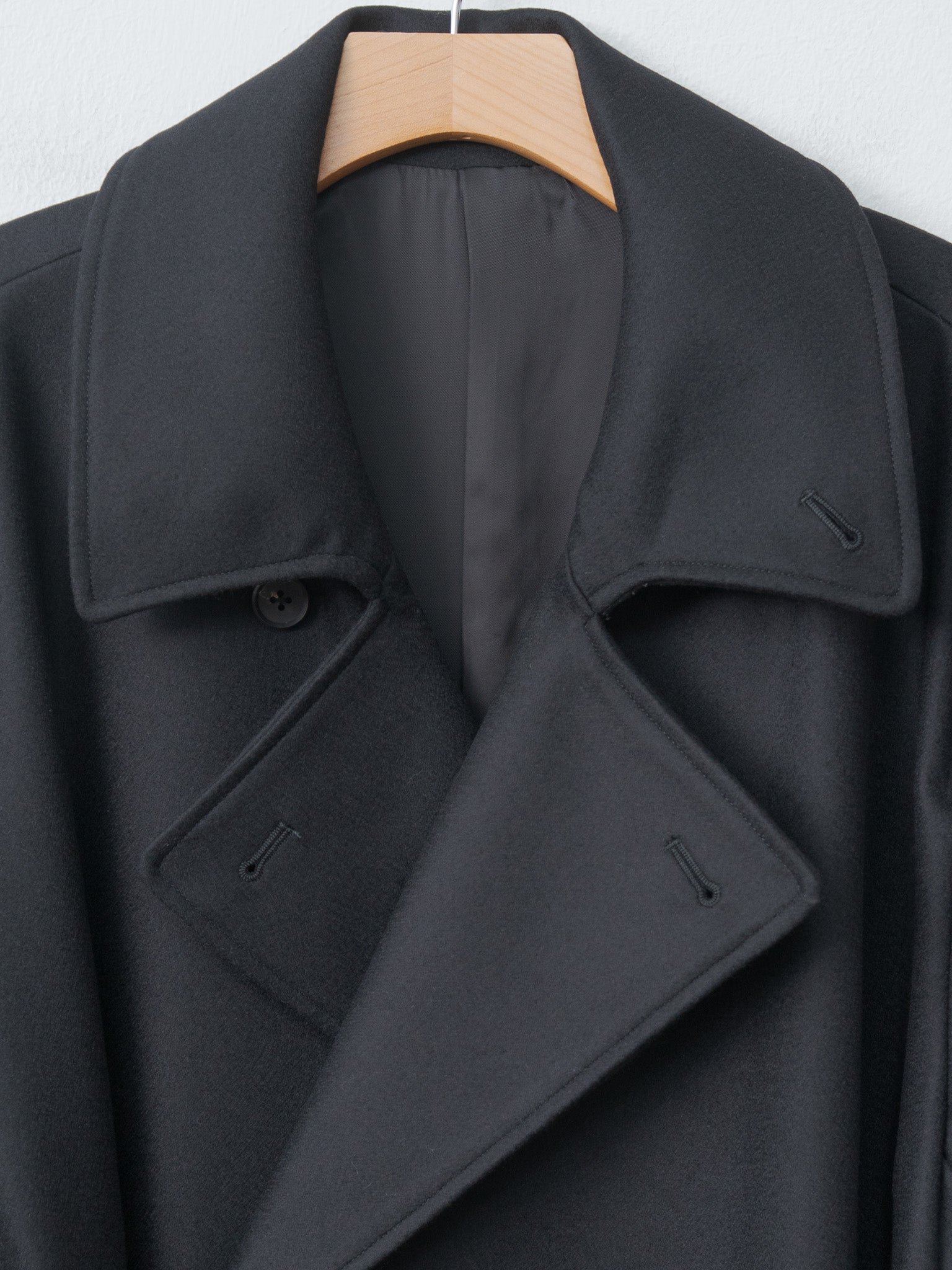 Oversized Double Breasted Coat with Leather Tie - Black