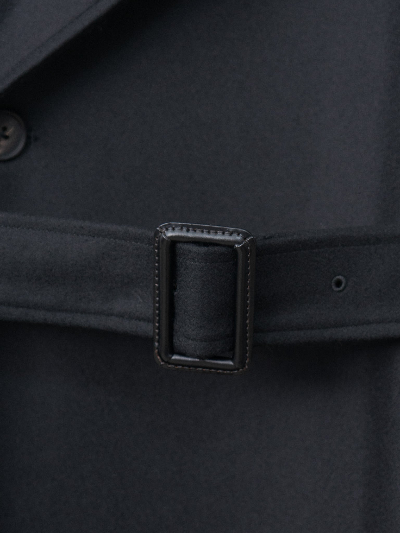 Oversized Double Breasted Coat with Leather Tie - Black