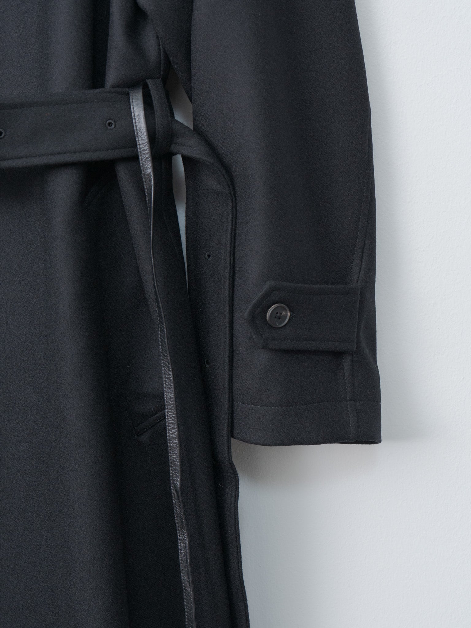 Oversized Double Breasted Coat with Leather Tie - Black