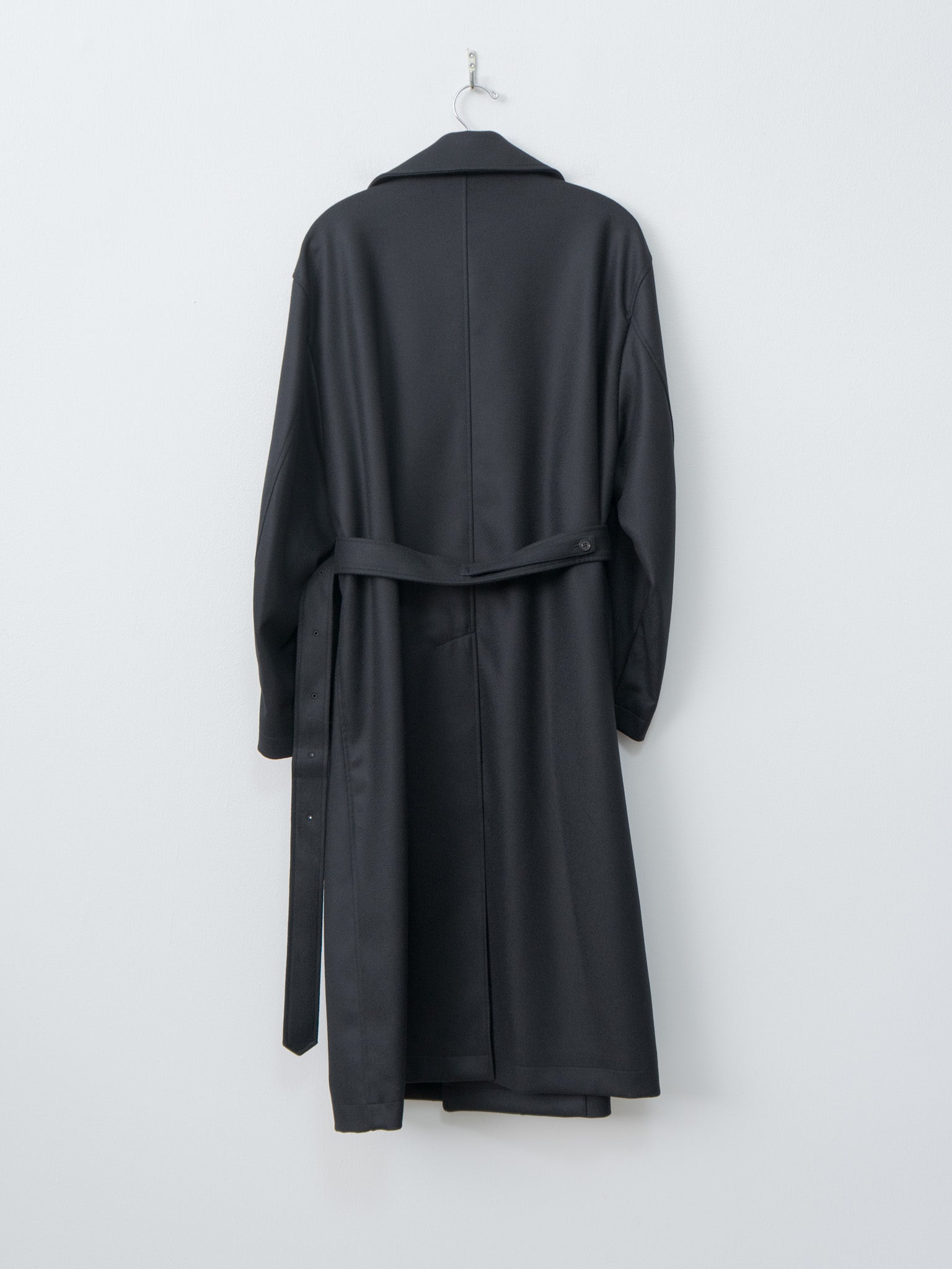 Oversized Double Breasted Coat with Leather Tie - Black