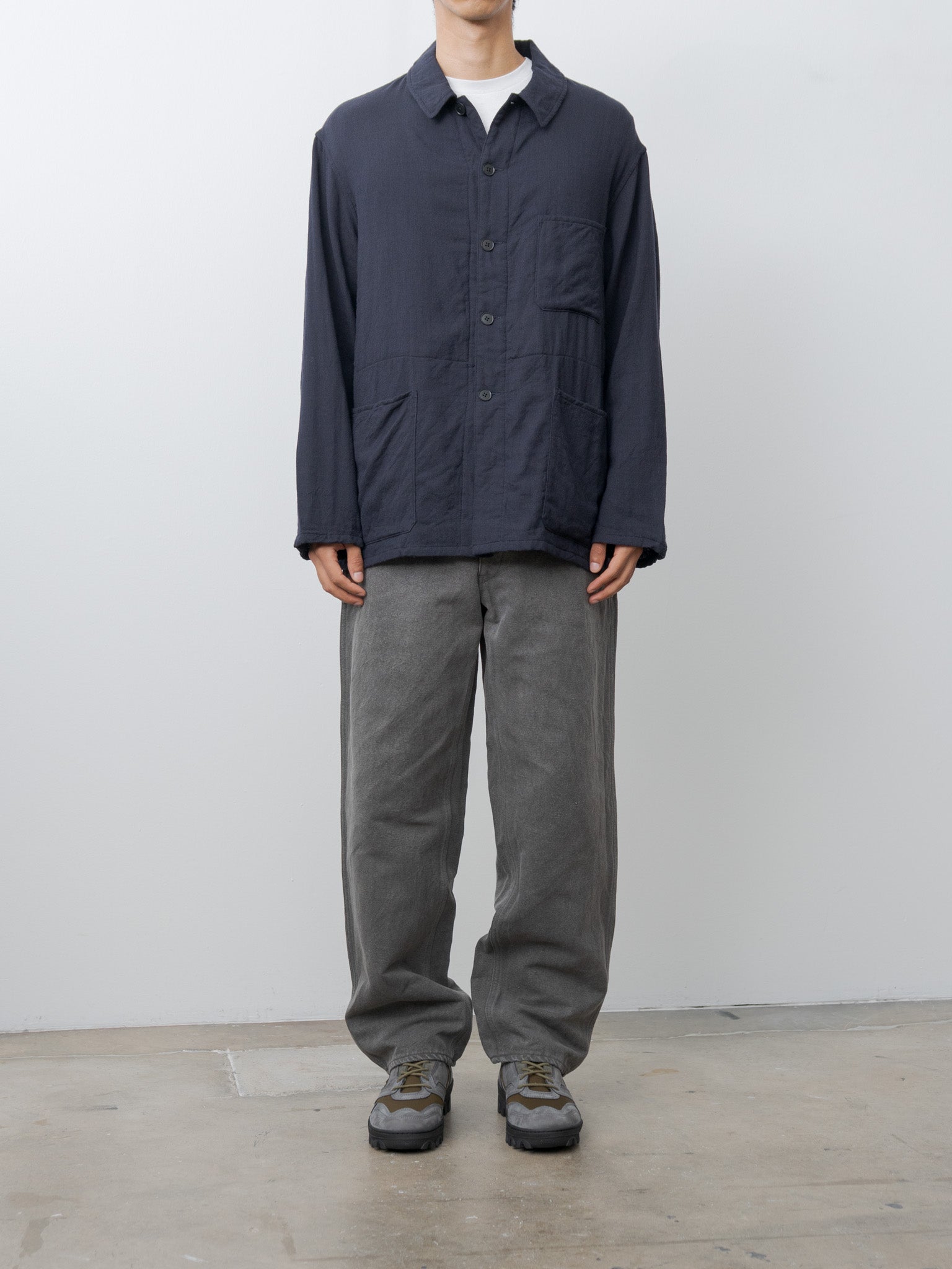 Wool Gauze Work Shirt Jacket - Navy