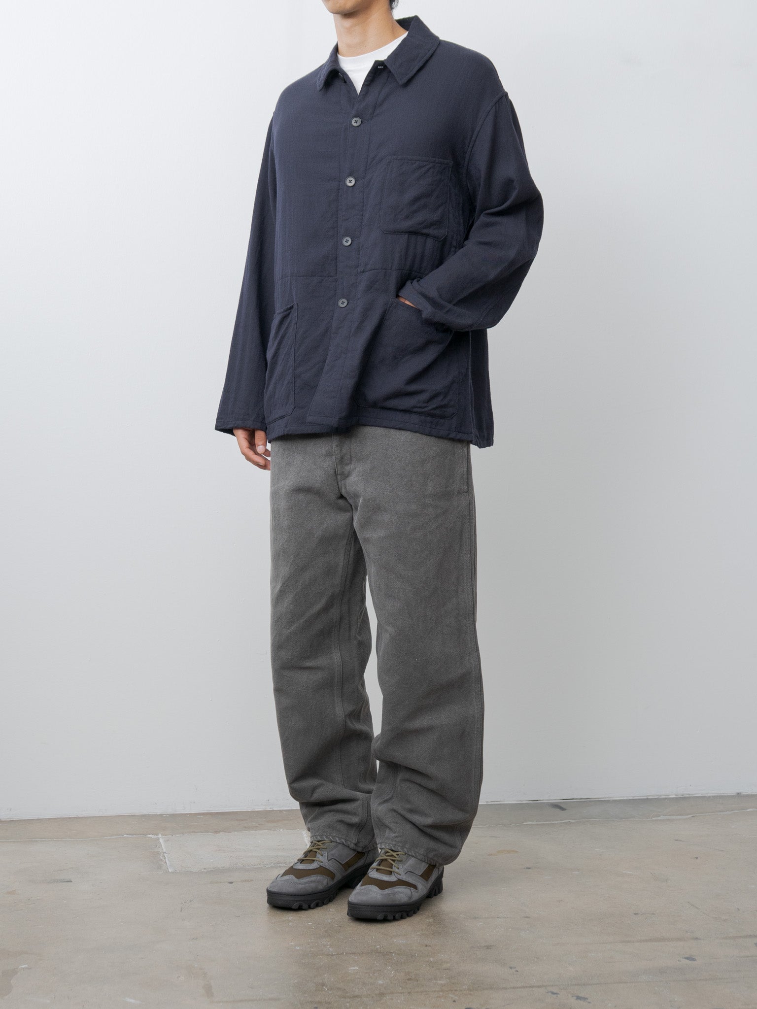 Wool Gauze Work Shirt Jacket - Navy