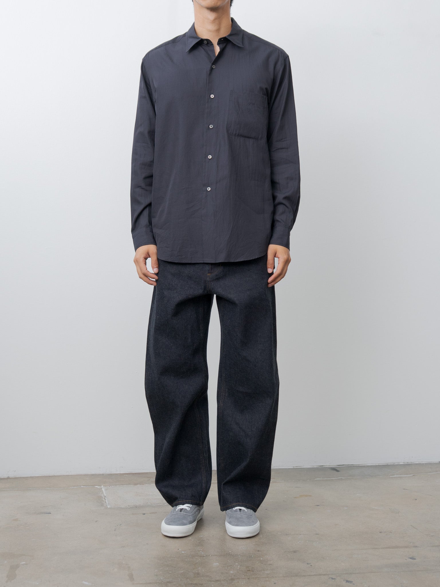 Cotton Silk Regular Collared Shirt - Navy