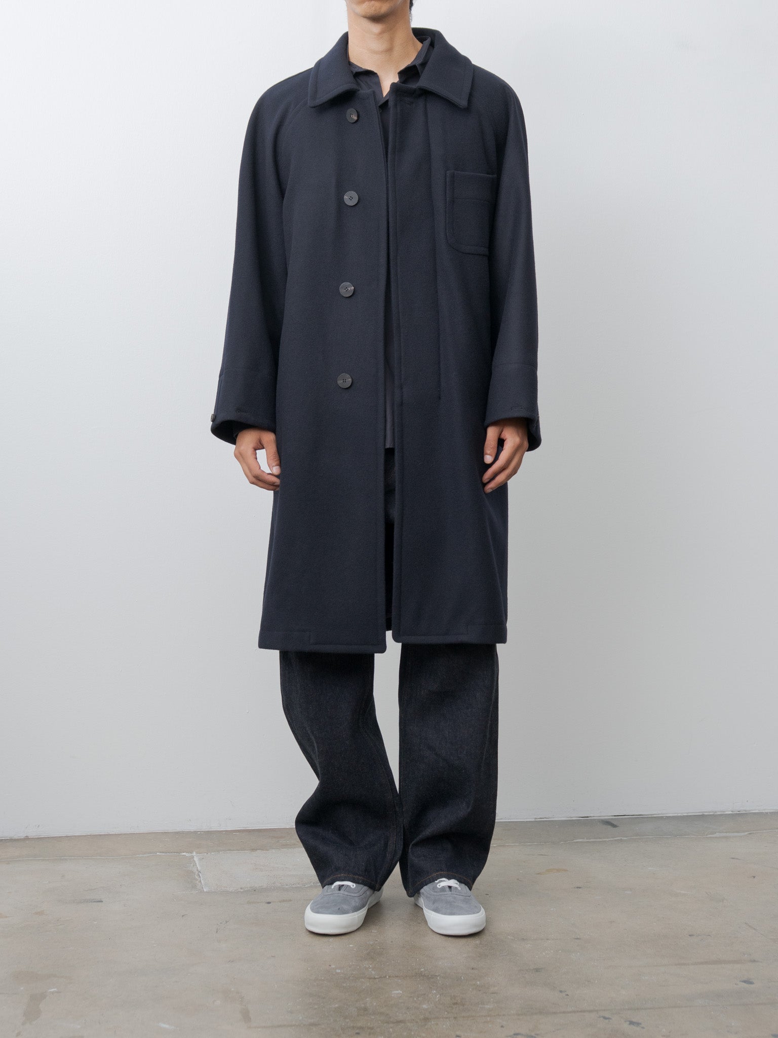 Light Wool Melton Coat - Navy