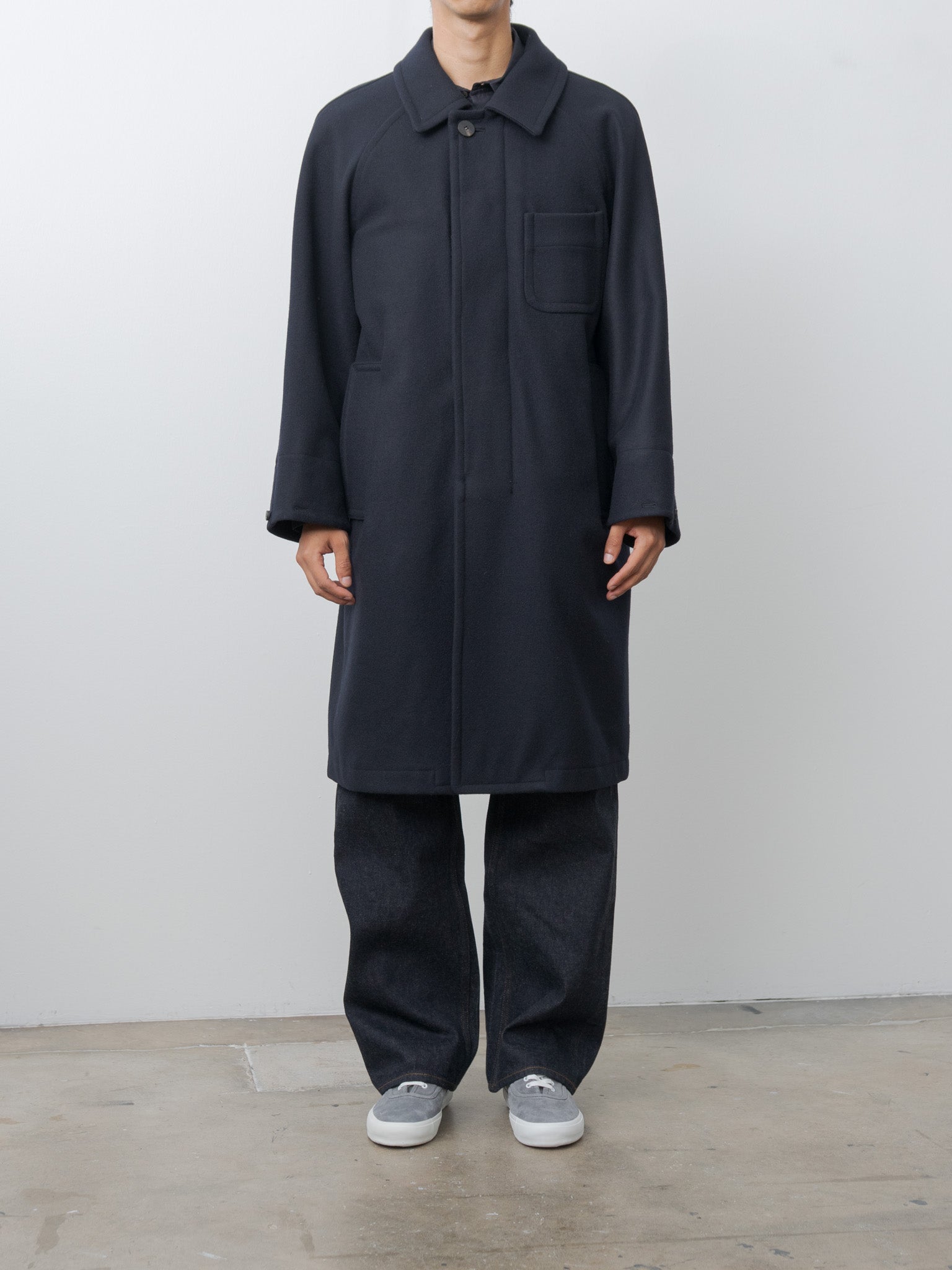 Light Wool Melton Coat - Navy