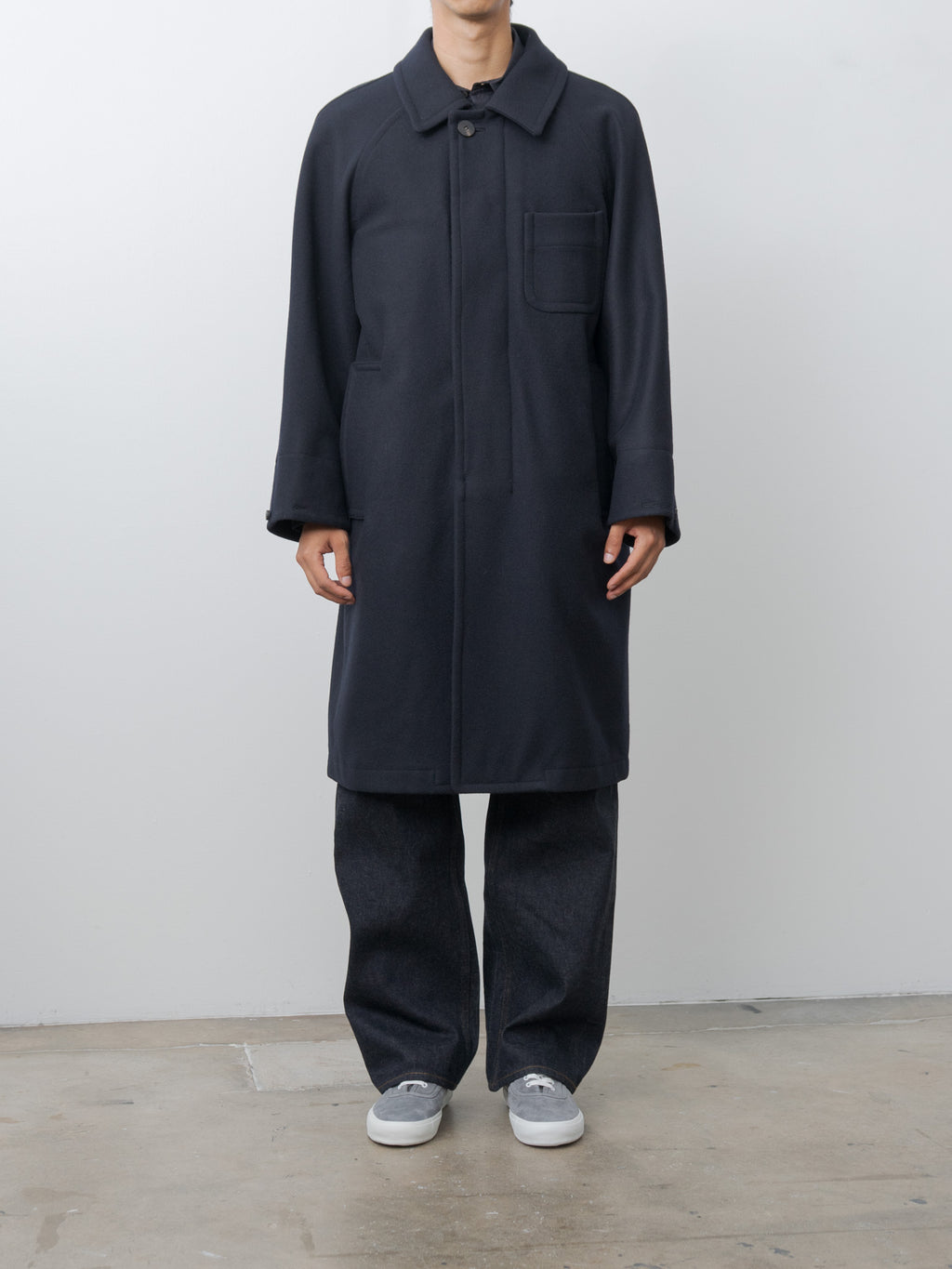 Light Wool Melton Coat - Navy