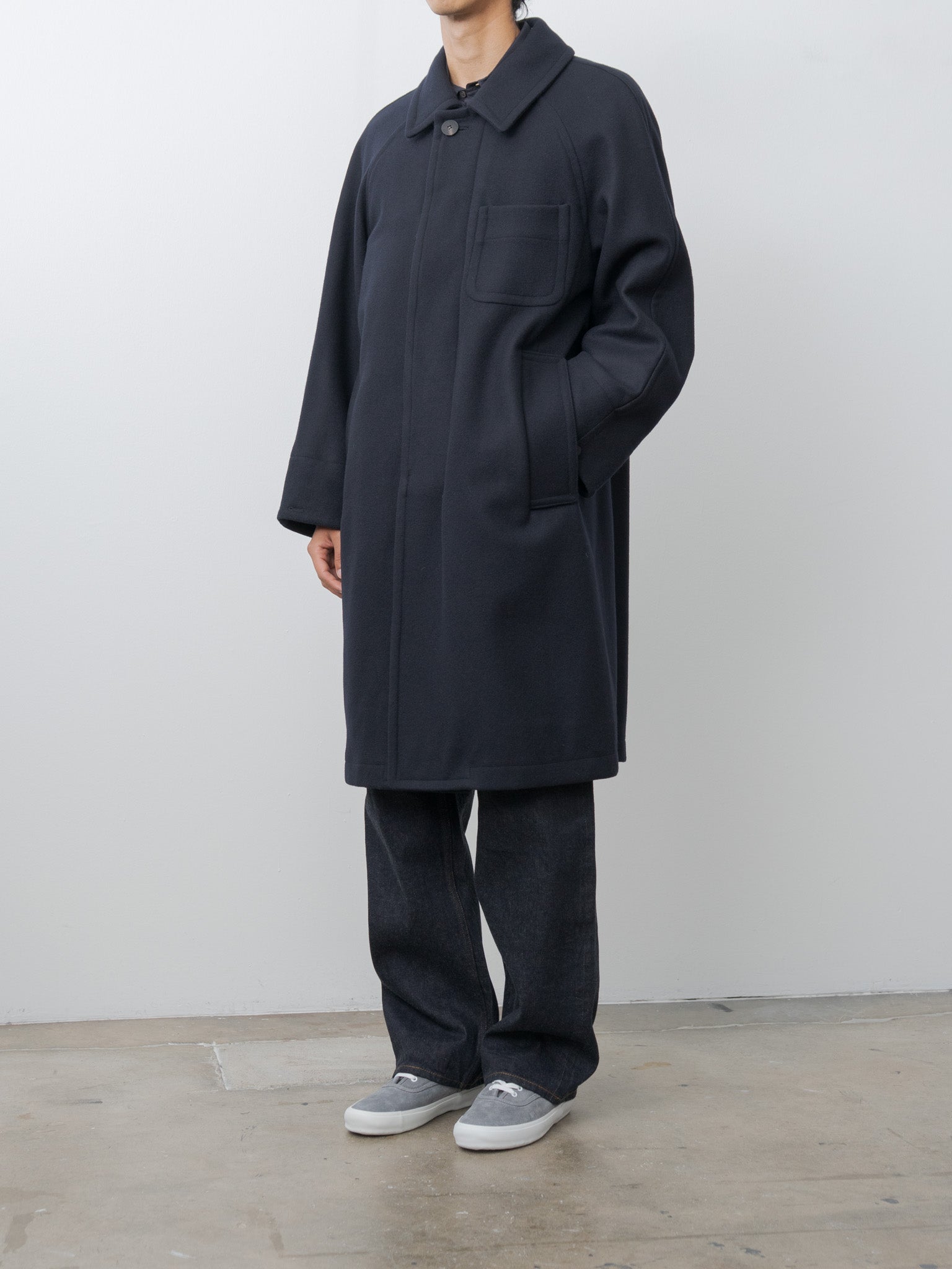 Light Wool Melton Coat - Navy