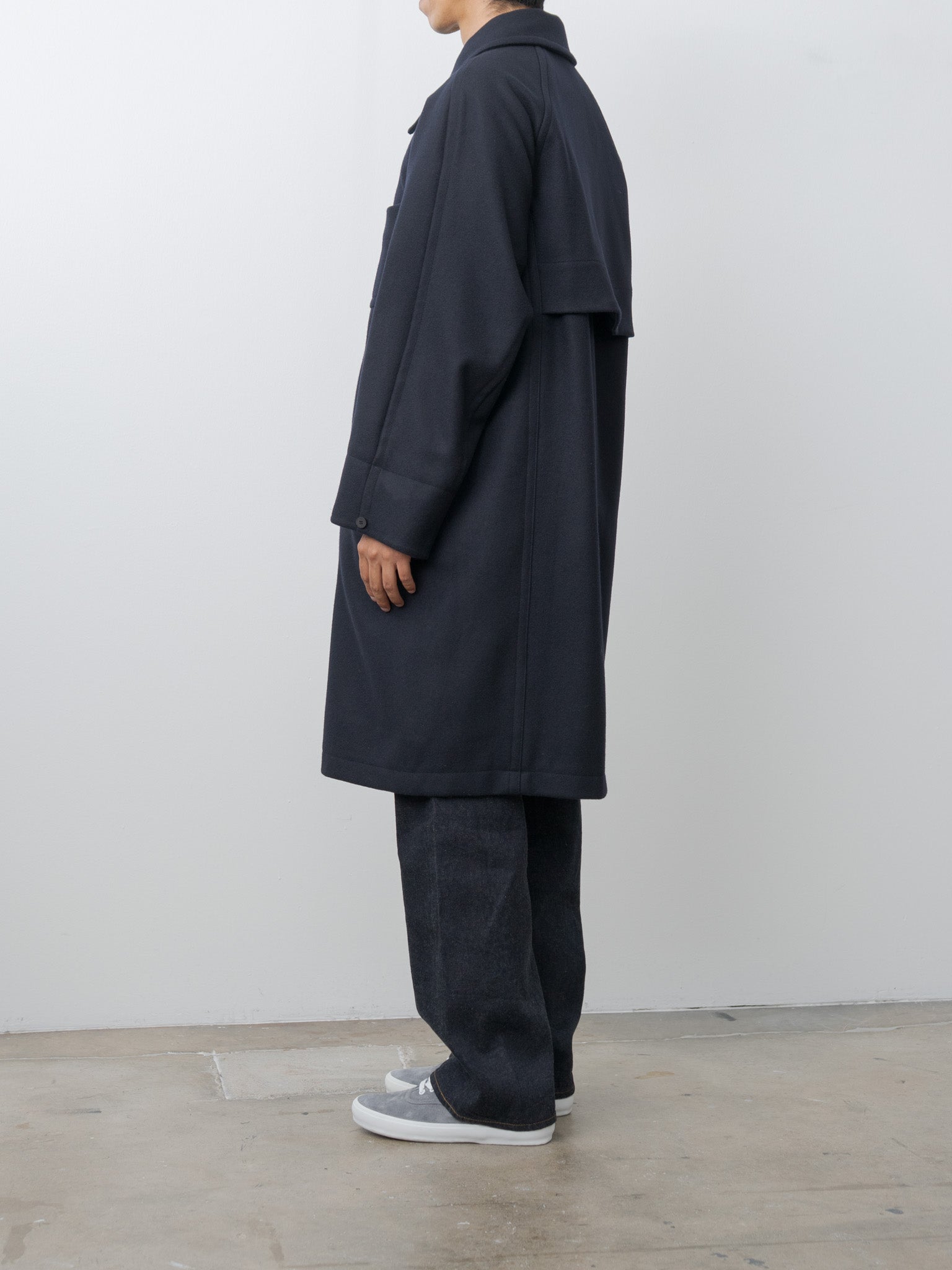 Light Wool Melton Coat - Navy