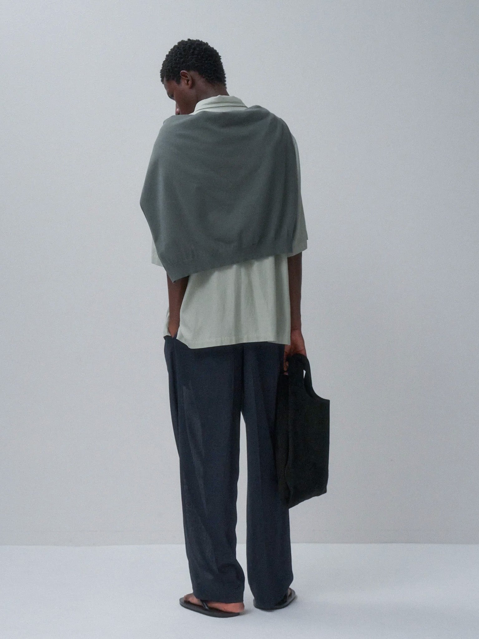 Namu Shop - Aton Twist Wool Gauze Two Tucked Easy Pants - Navy Top