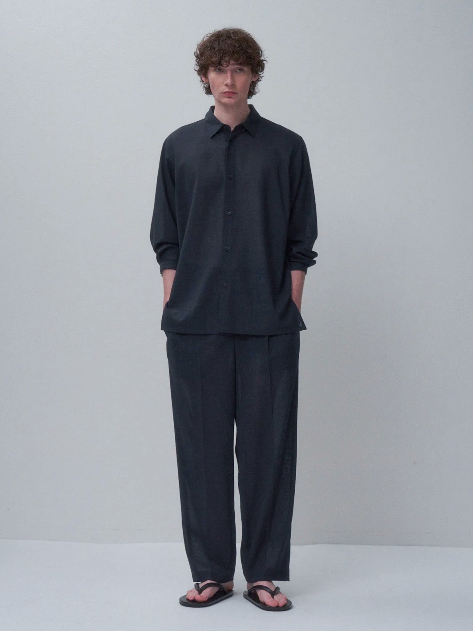 Namu Shop - Aton Twist Wool Gauze Loose Fit Shirt - Navy Top