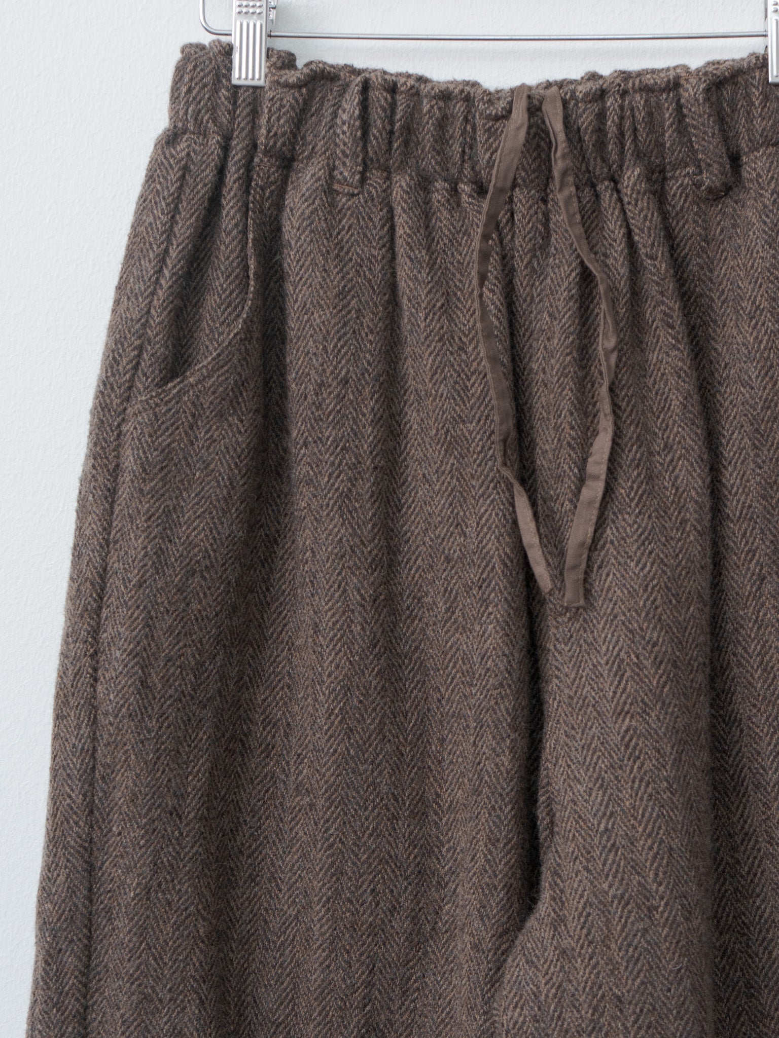Wool Herringbone Pants - Brown