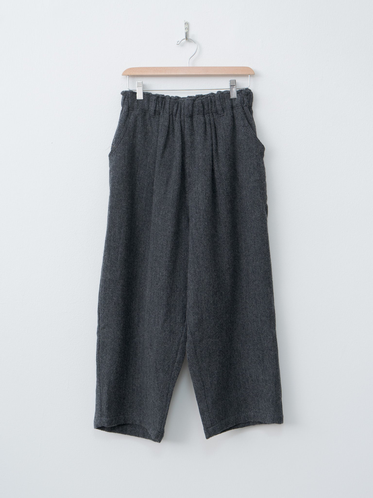 Wool Herringbone Pants - Black