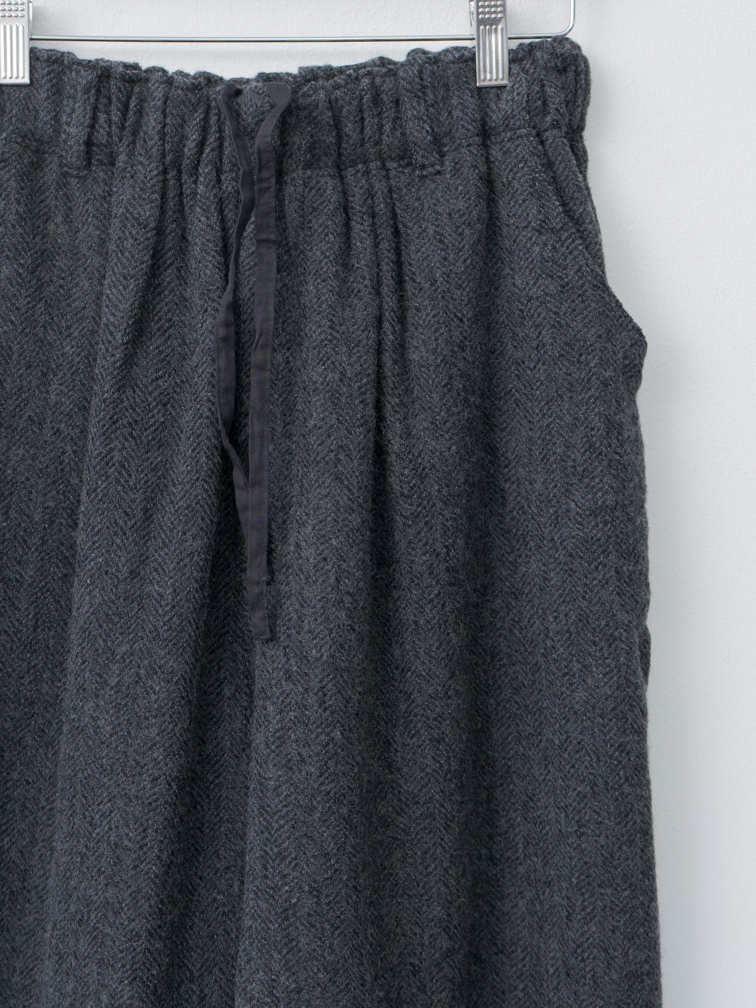 Wool Herringbone Pants - Black