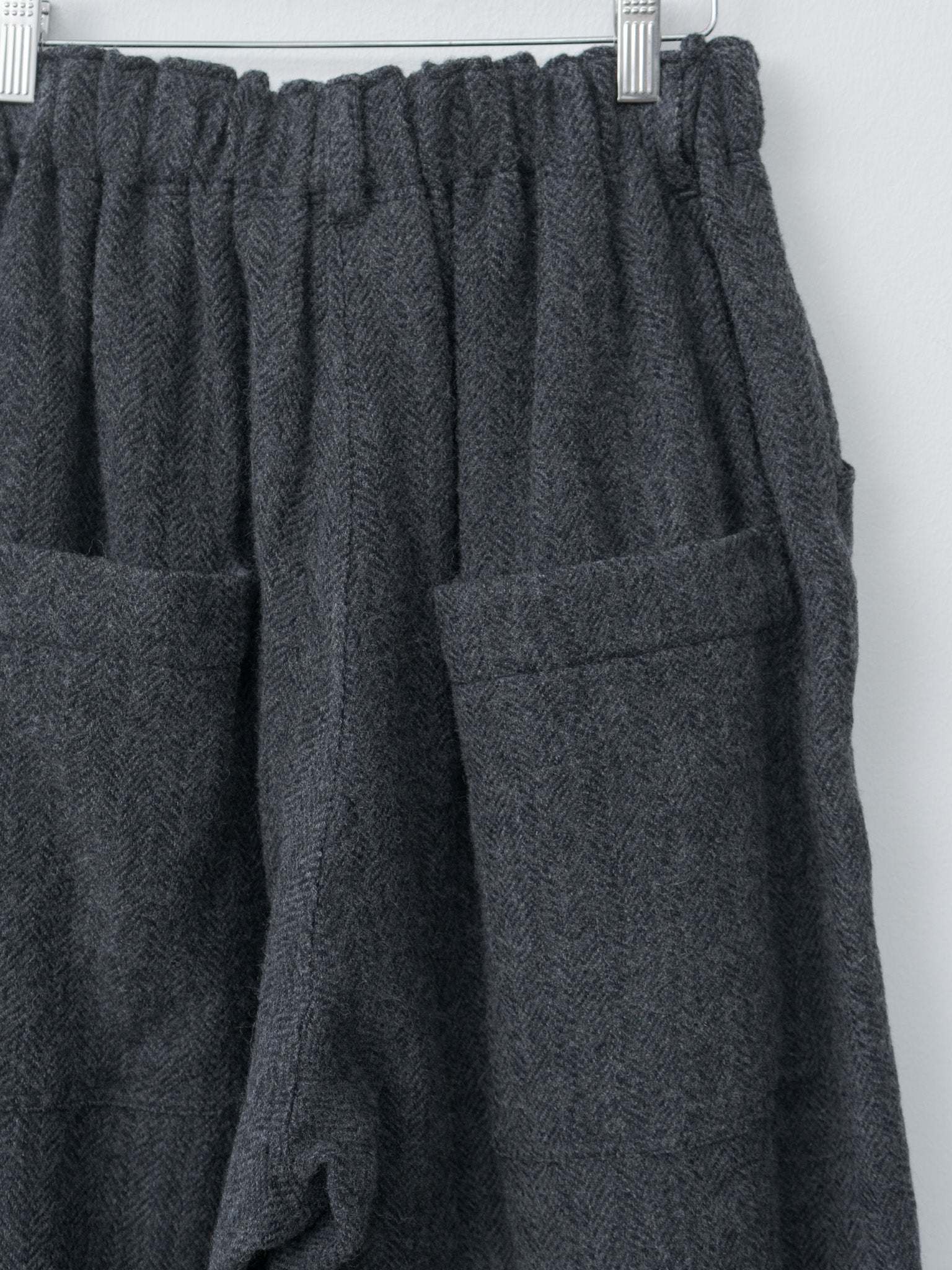 Wool Herringbone Pants - Black