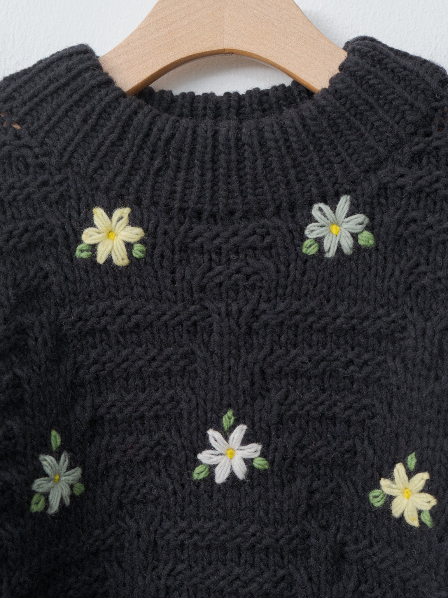 Peru Hand Knit Flower Sweater - Black