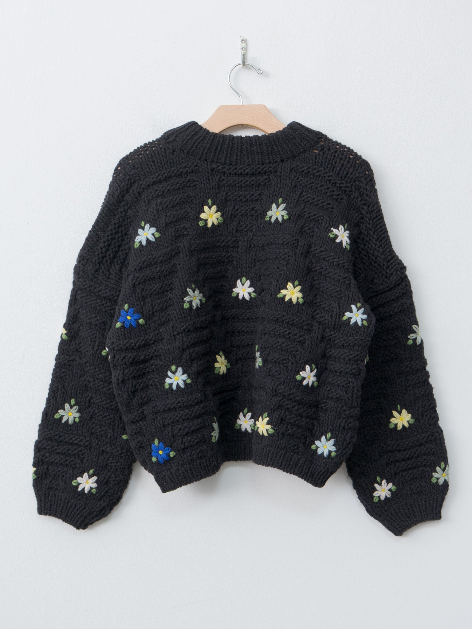 Peru Hand Knit Flower Sweater - Black