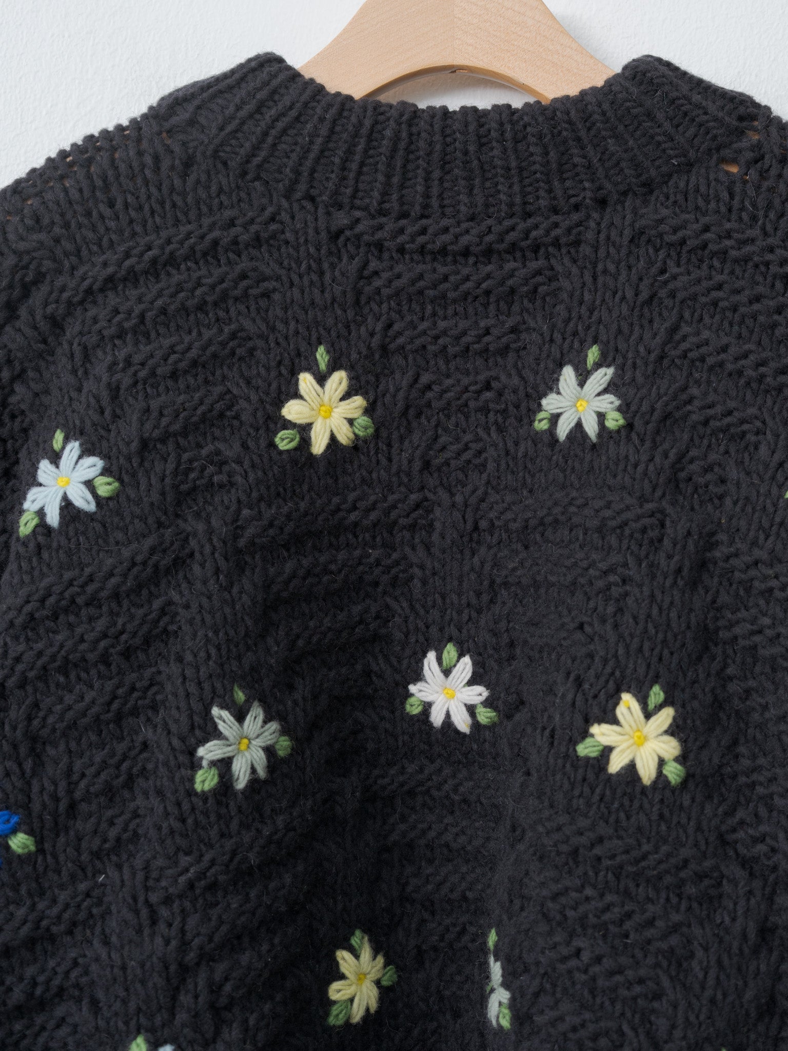 Peru Hand Knit Flower Sweater - Black
