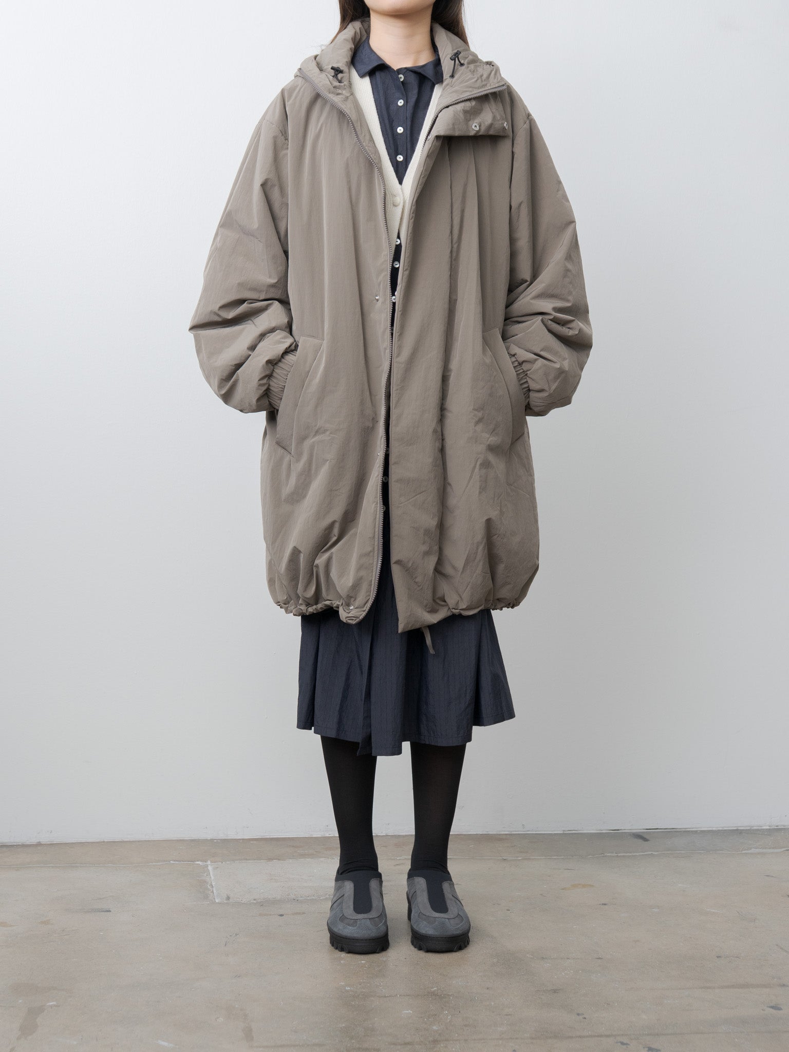 Oversized Padded Hoodie Coat - Taupe