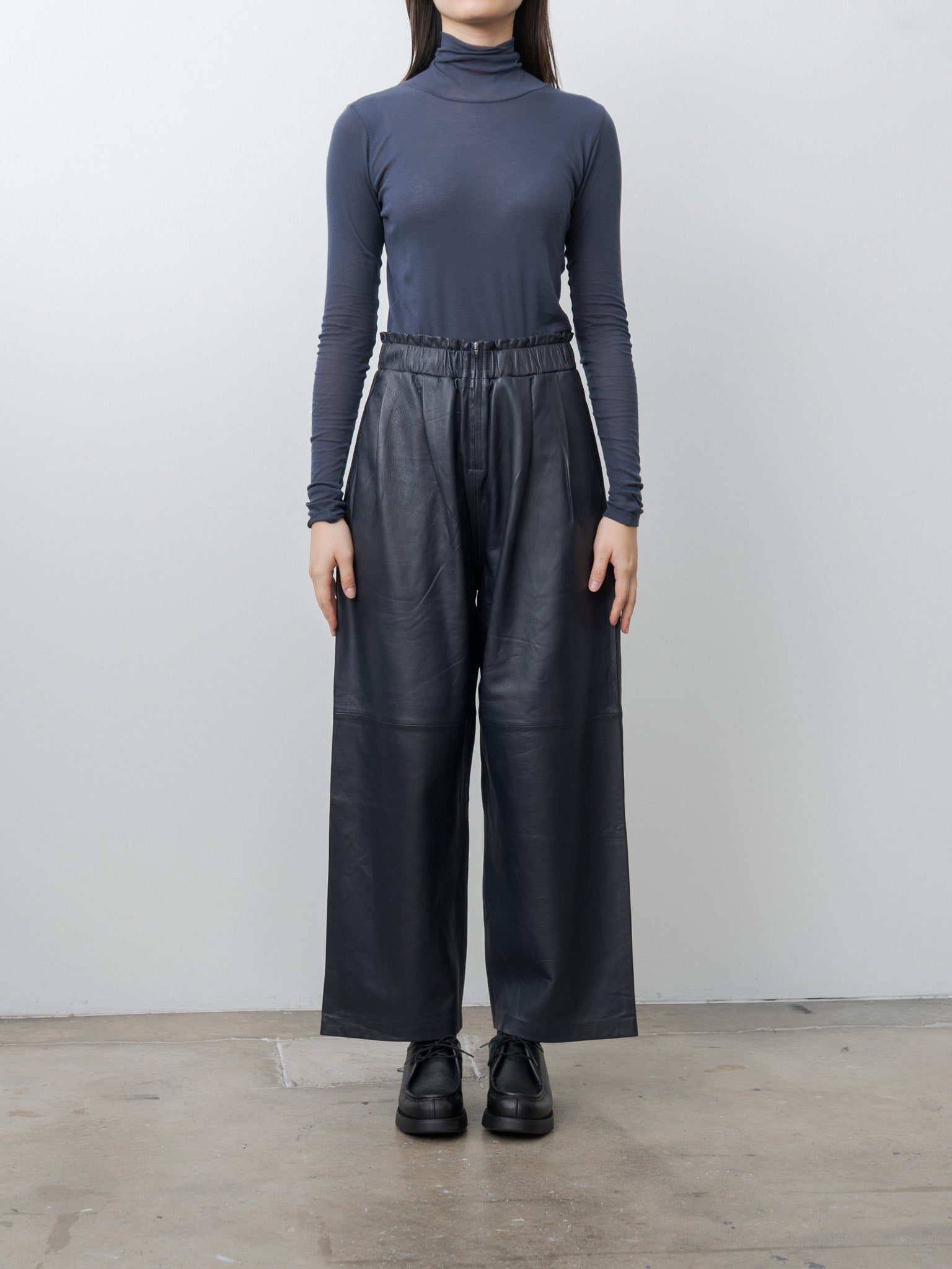 Luce Leather Trouser - Navy
