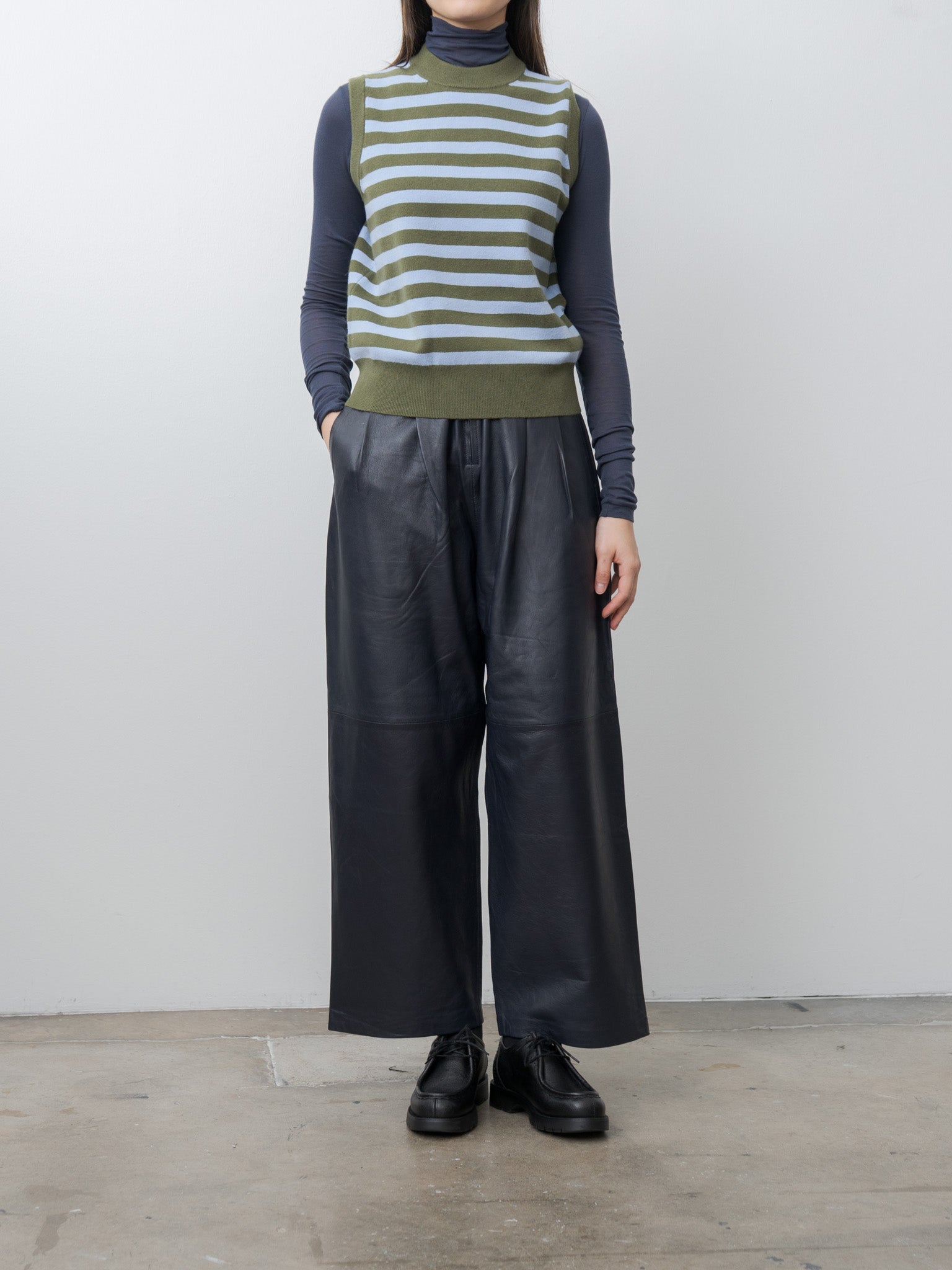 Luce Leather Trouser - Navy