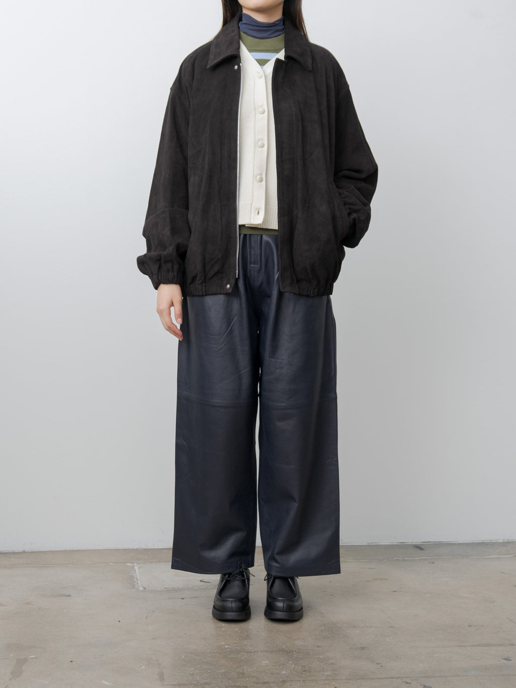 Suede Zip Short Jacket - Dark Brown