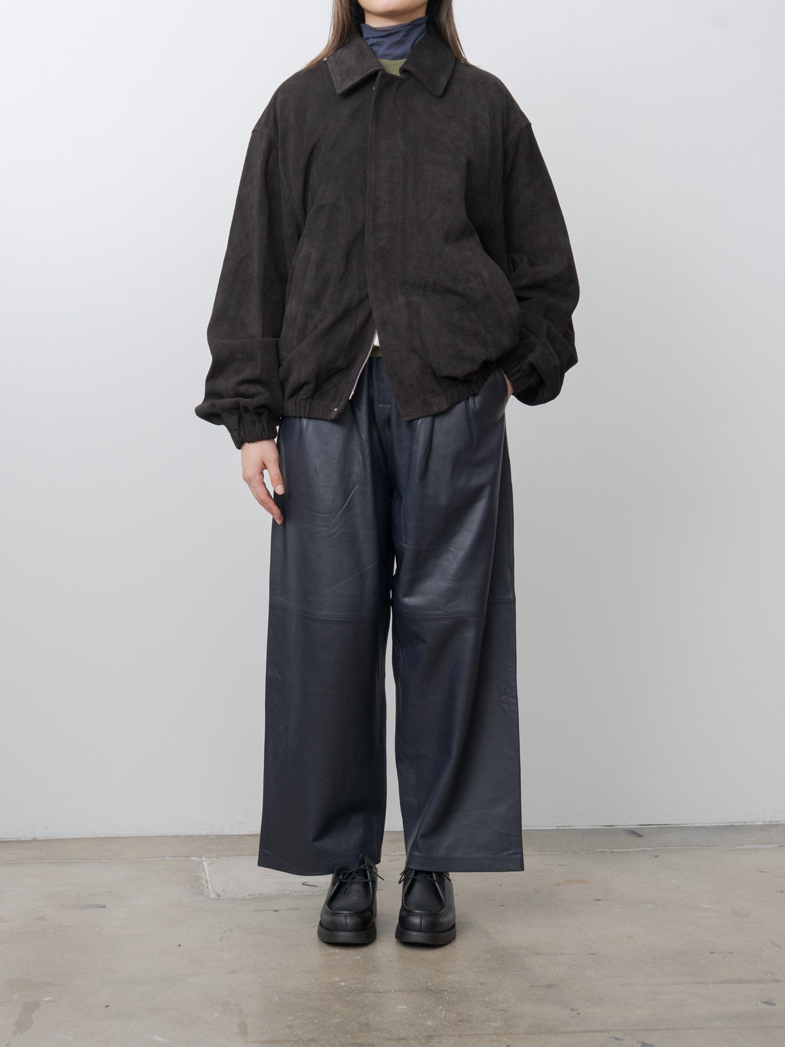 Suede Zip Short Jacket - Dark Brown