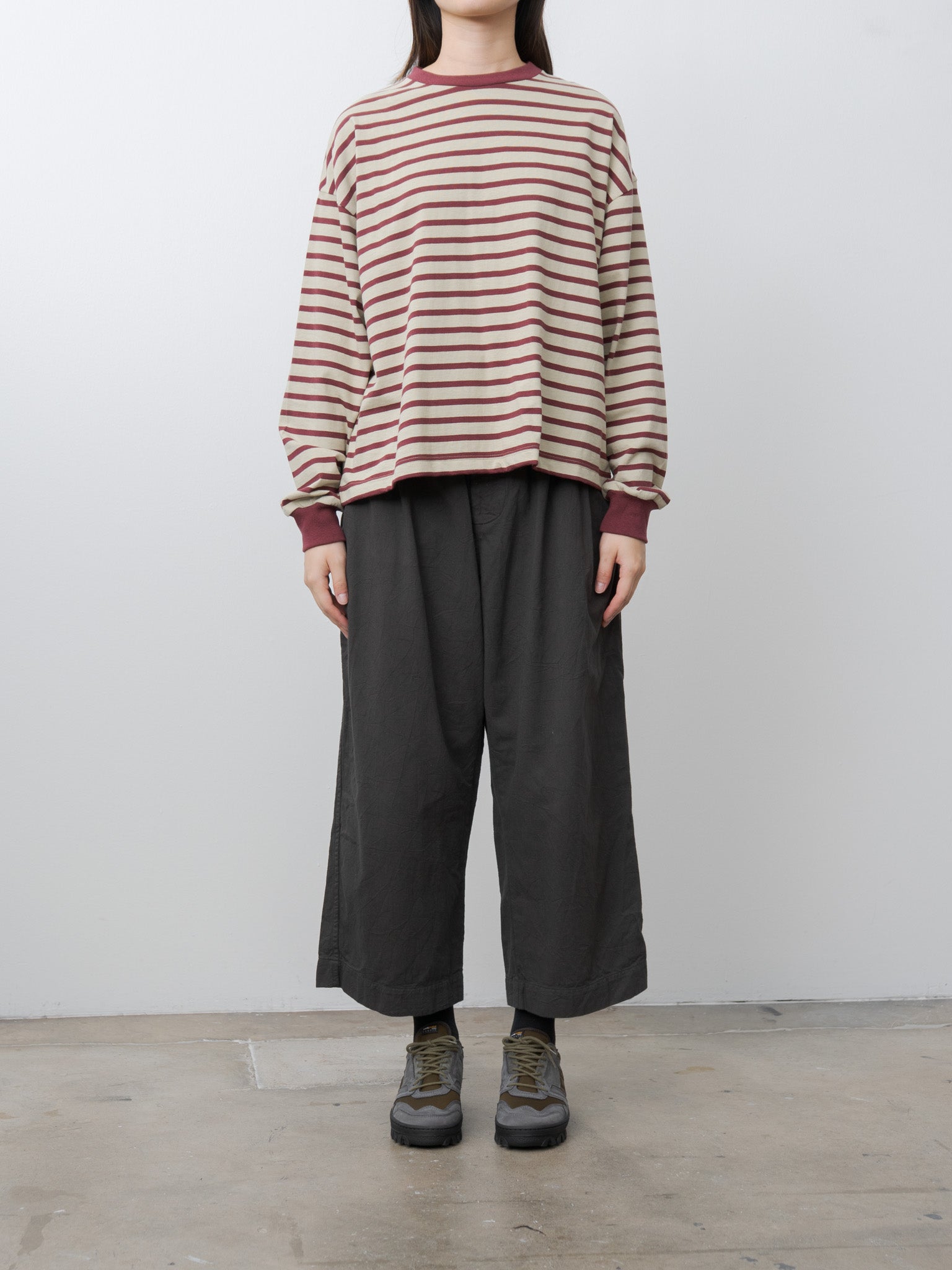 Cotton Border L/S - Beige x Bordeaux