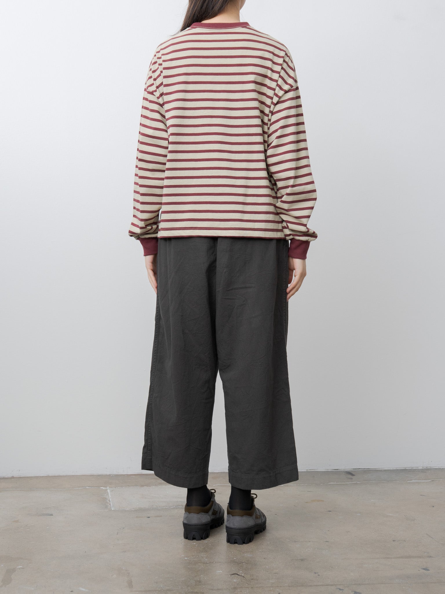 Cotton Border L/S - Beige x Bordeaux