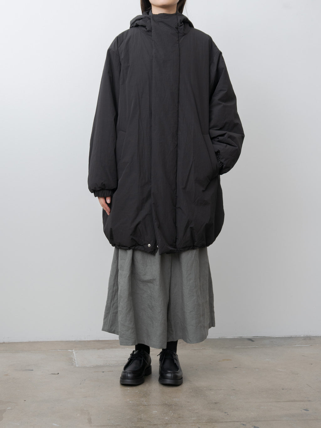 Oversized Padded Hoodie Coat - Black