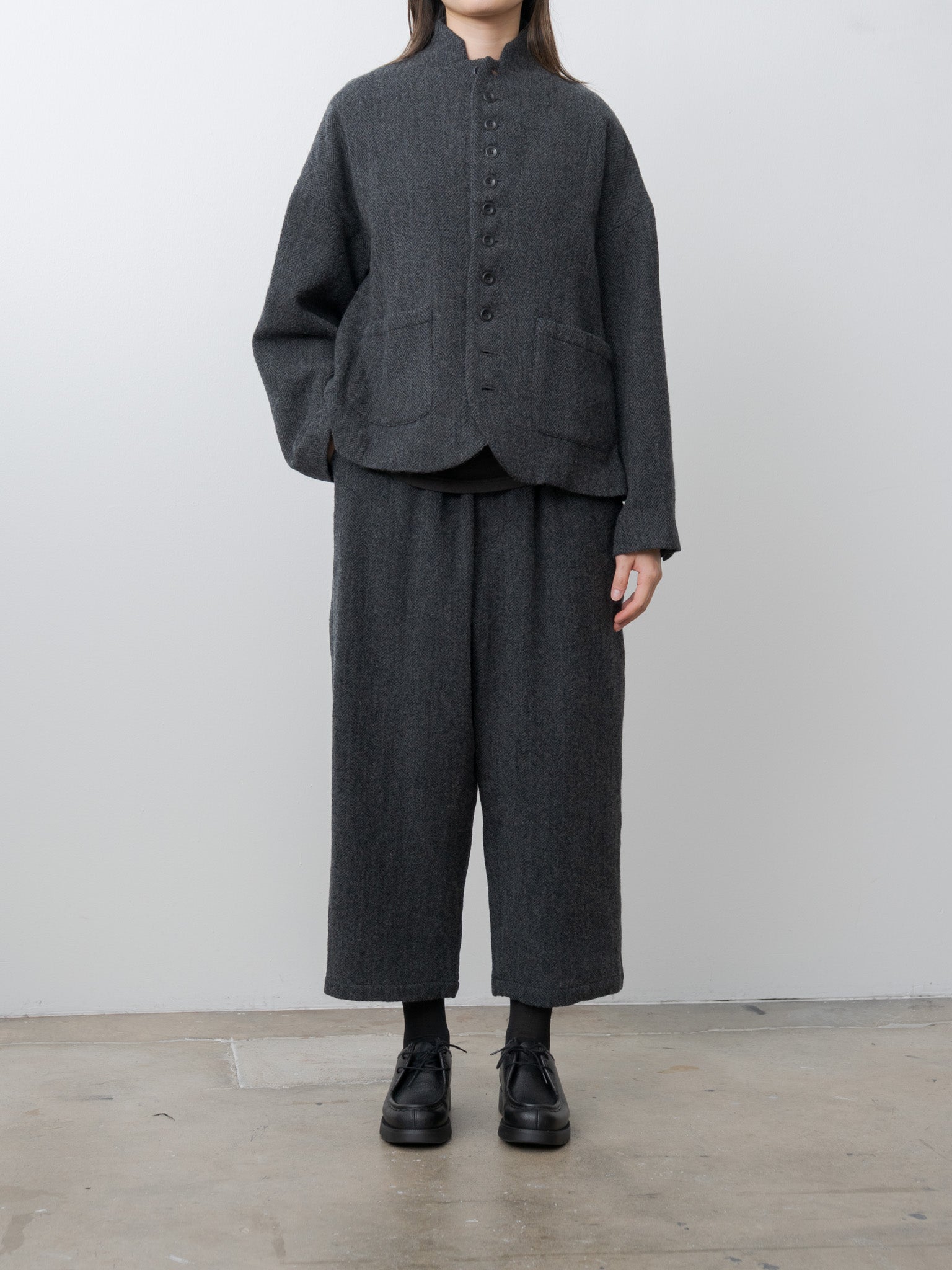 Wool Herringbone Pants - Black