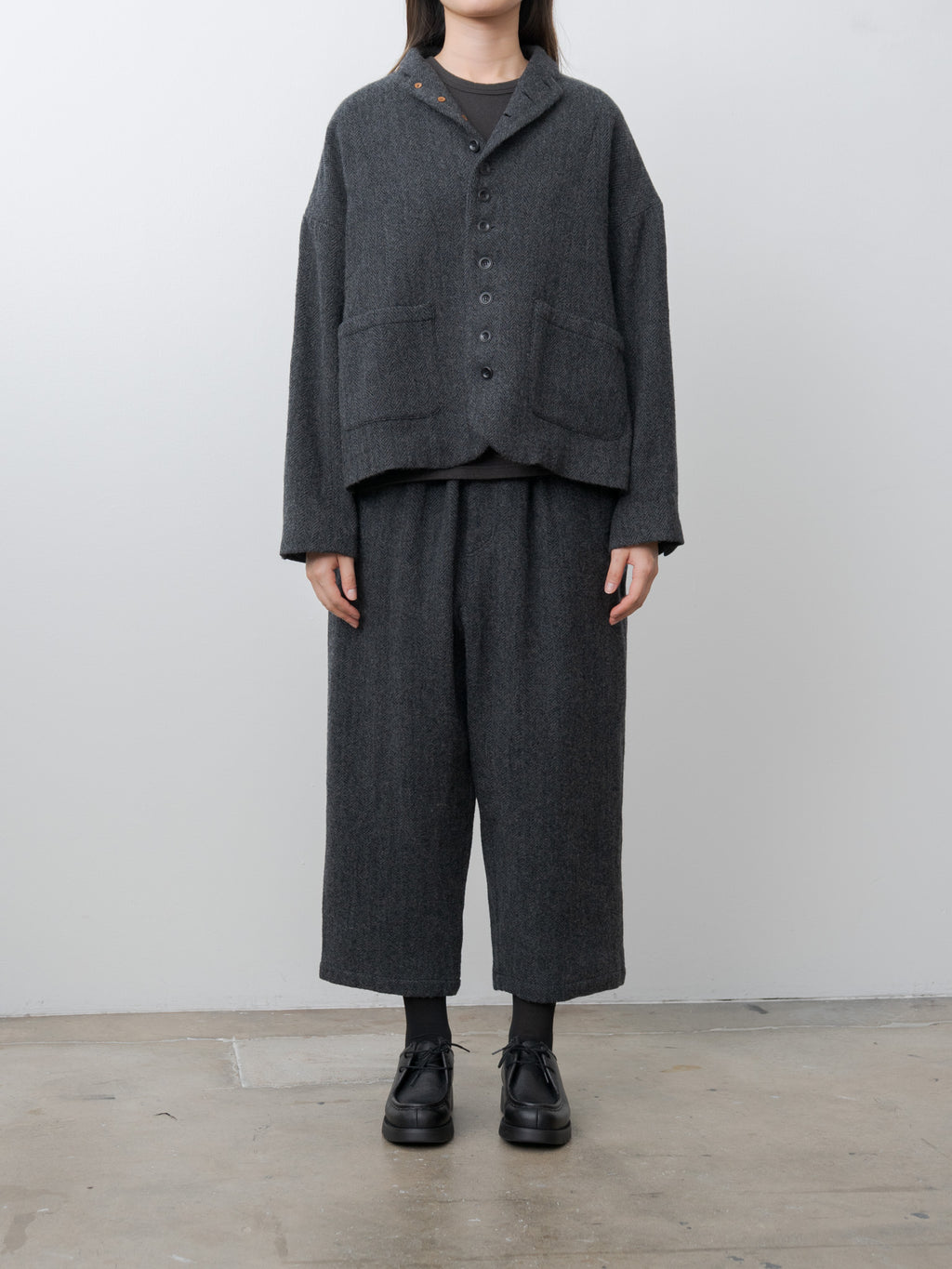 Wool Herringbone Pants - Black
